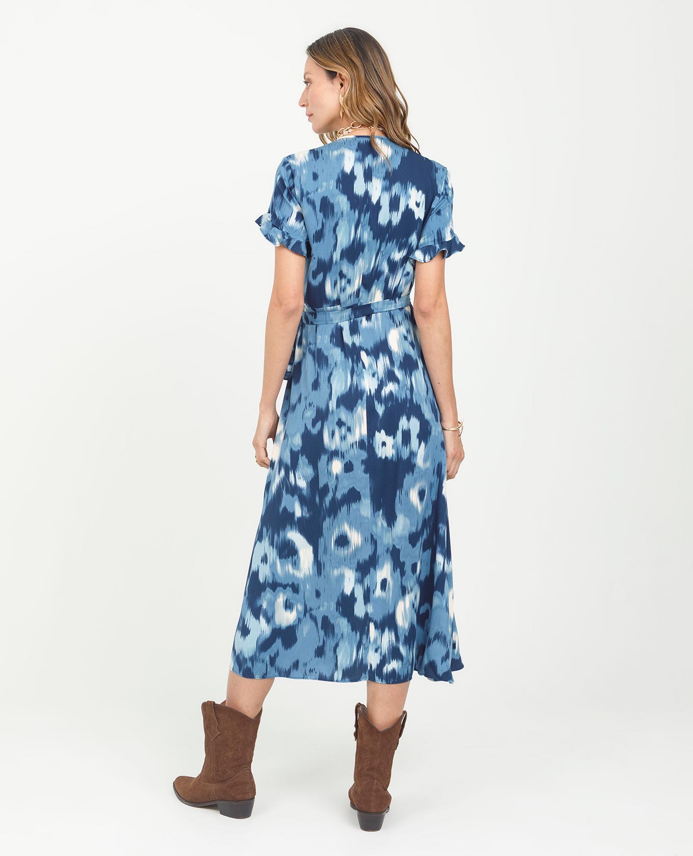 VESTIDO MIDI PARA MUJER ESTAMPADO SILUETA ENVOLVENTE MANGA CORTA Adrissa | Ropa para mujer Vestidos