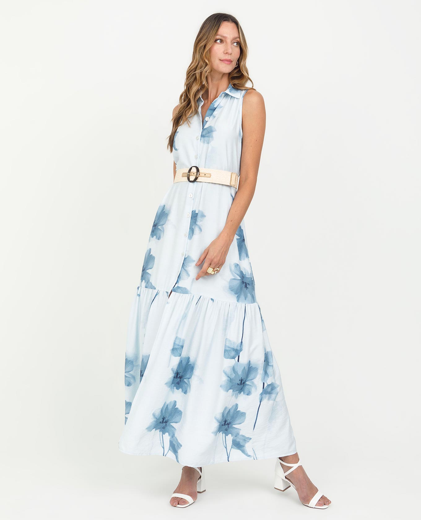 VESTIDO LARGO PARA MUJER ESTAMPADO MANGA SISA CON BOLERO Y CINTURÓN Adrissa | Ropa para mujer Vestidos