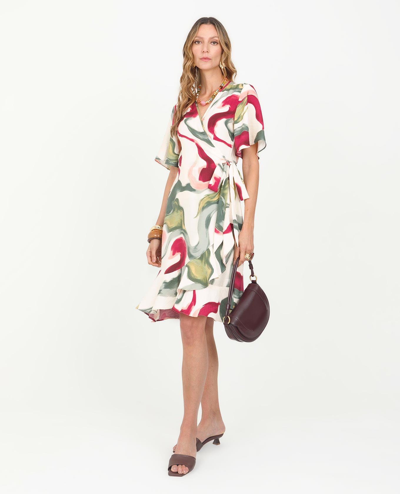 VESTIDO CORTO PARA MUJER ESTAMPADO SILUETA ENVOLVENTE MANGA CORTA Adrissa | Ropa para mujer Vestidos