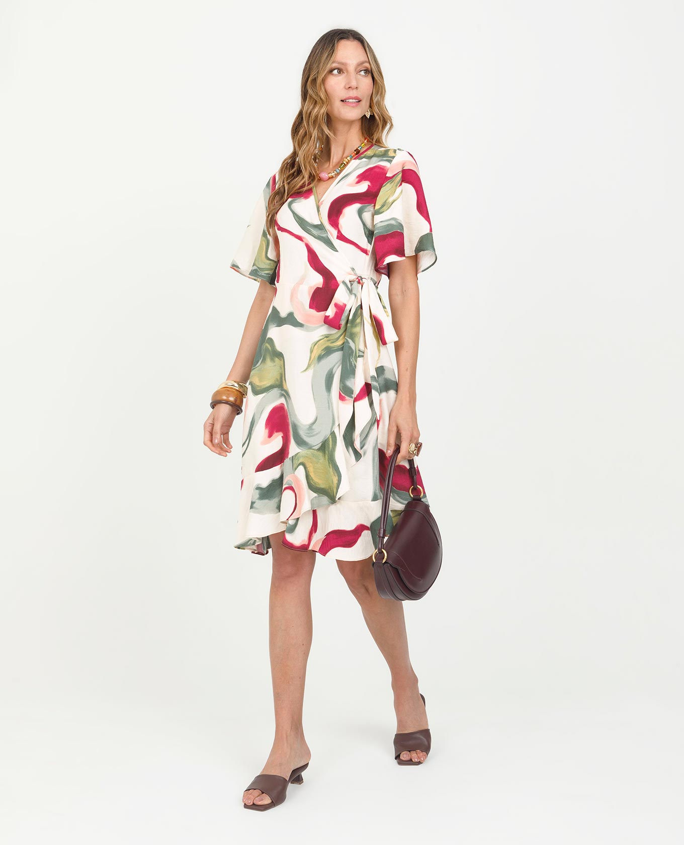 VESTIDO CORTO PARA MUJER ESTAMPADO SILUETA ENVOLVENTE MANGA CORTA Adrissa | Ropa para mujer Vestidos