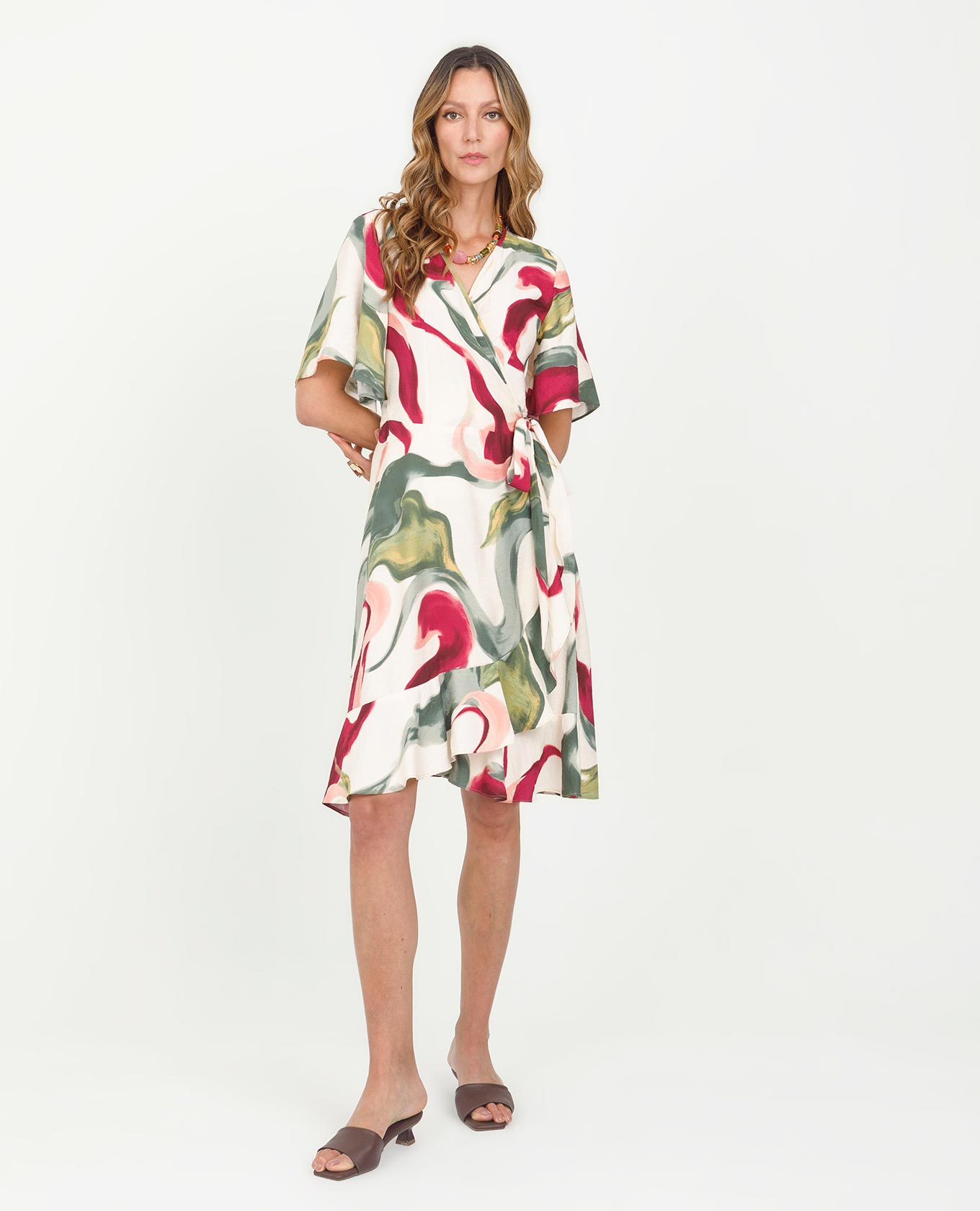 VESTIDO CORTO PARA MUJER ESTAMPADO SILUETA ENVOLVENTE MANGA CORTA Adrissa | Ropa para mujer Vestidos