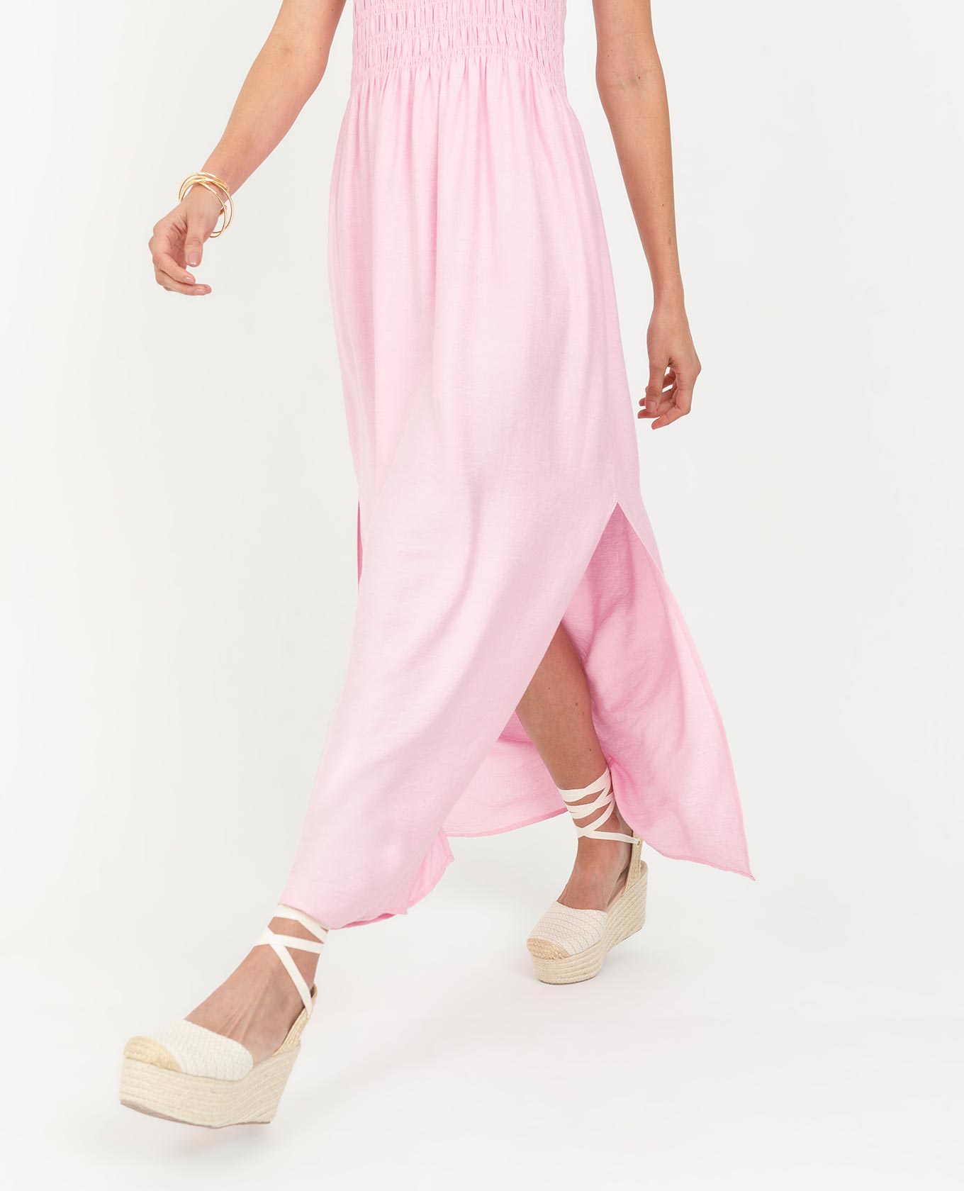 VESTIDO STRAPLESS PARA MUJER LARGO CON NIDO DE ABEJA Y ABERTURAS