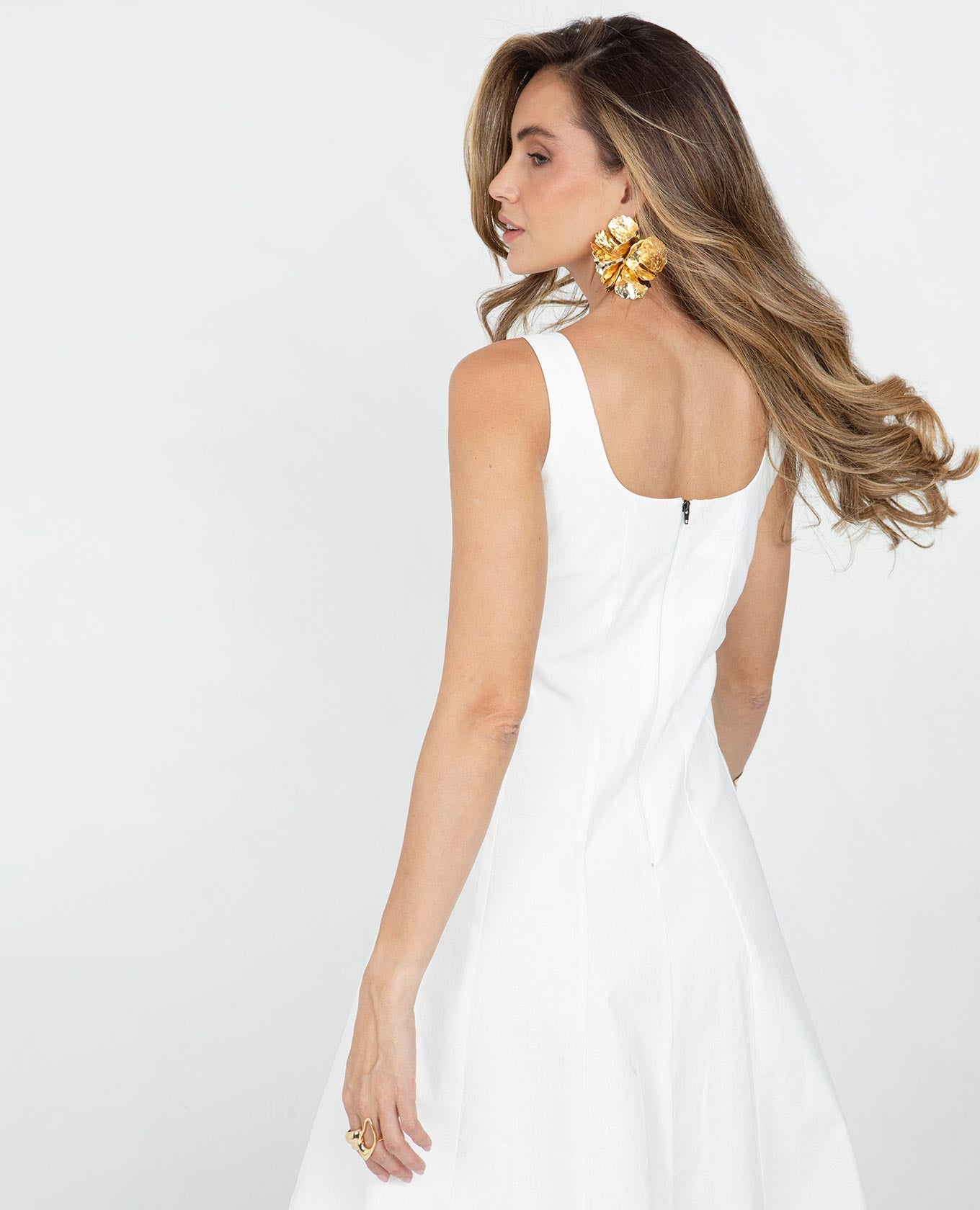 VESTIDO MIDI PARA MUJER EN NESGAS CON ESCOTE U FORRADO Y CREMALLERA Adrissa | Ropa para mujer Vestidos