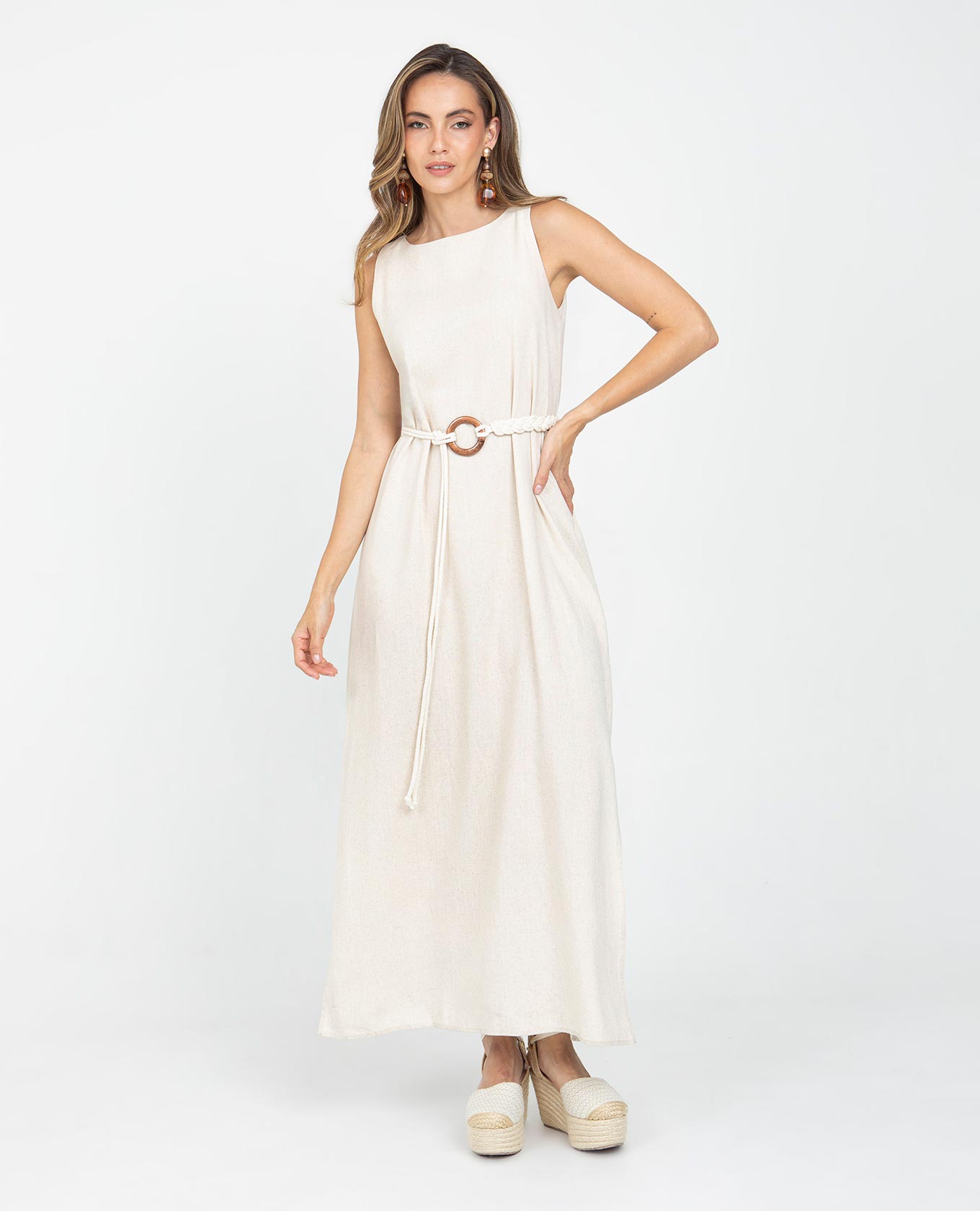 VESTIDO LARGO PARA MUJER SILUETA TALEGO CON ABERTURAS Y CINTURÓN Adrissa | Ropa para mujer Vestidos