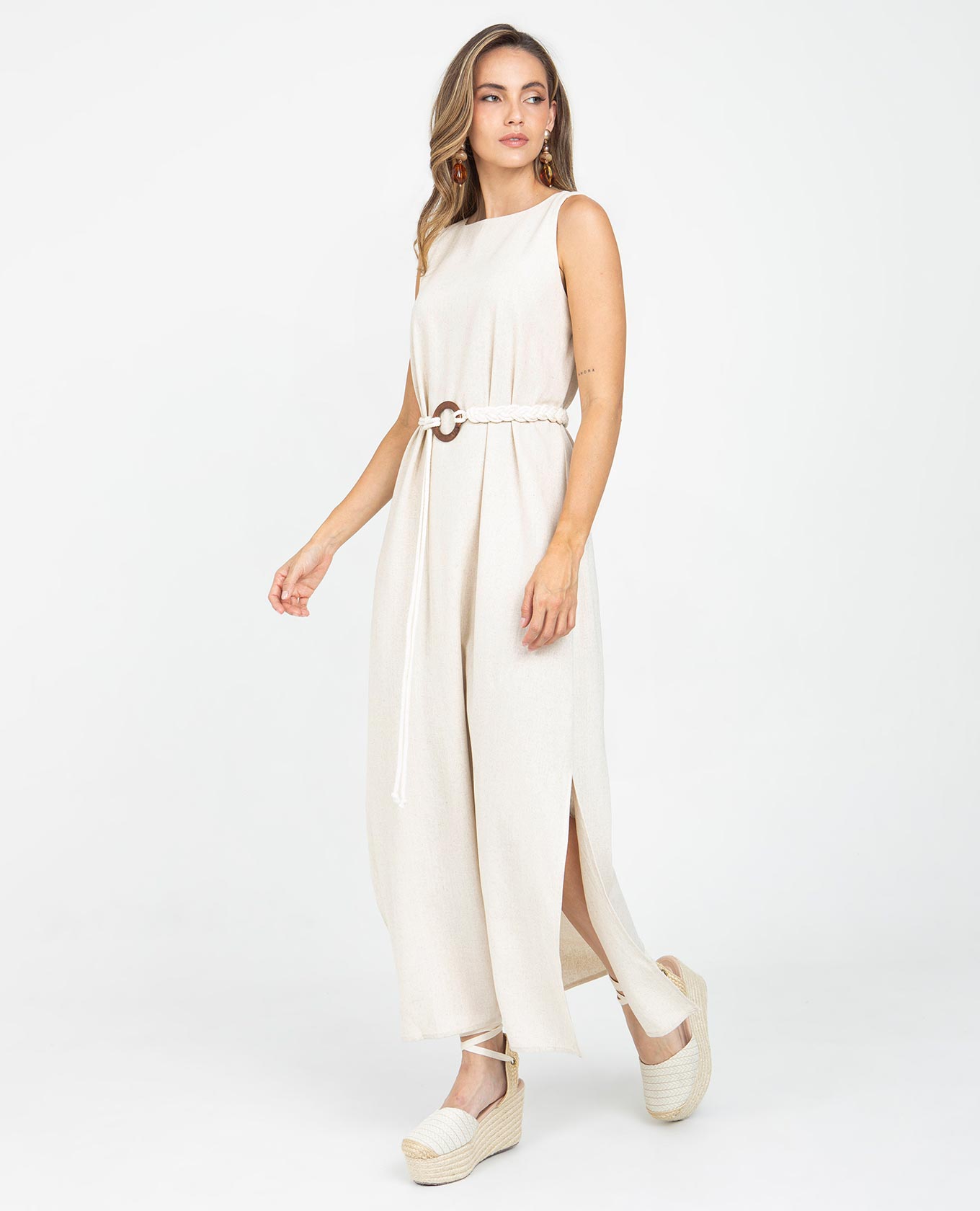 VESTIDO LARGO PARA MUJER SILUETA TALEGO CON ABERTURAS Y CINTURÓN Adrissa | Ropa para mujer Vestidos