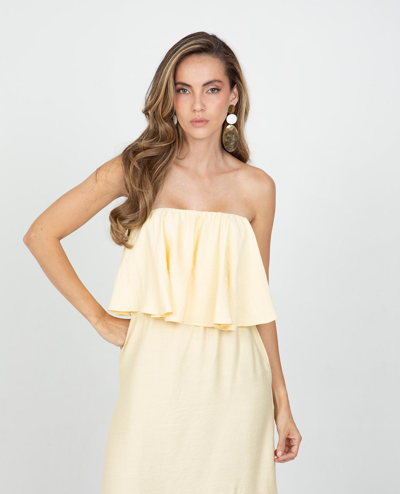 VESTIDO STRAPLESS PARA MUJER LARGO CON BOLERO Y ELÁSTICO EN ESPALDA Adrissa | Ropa para mujer Vestidos