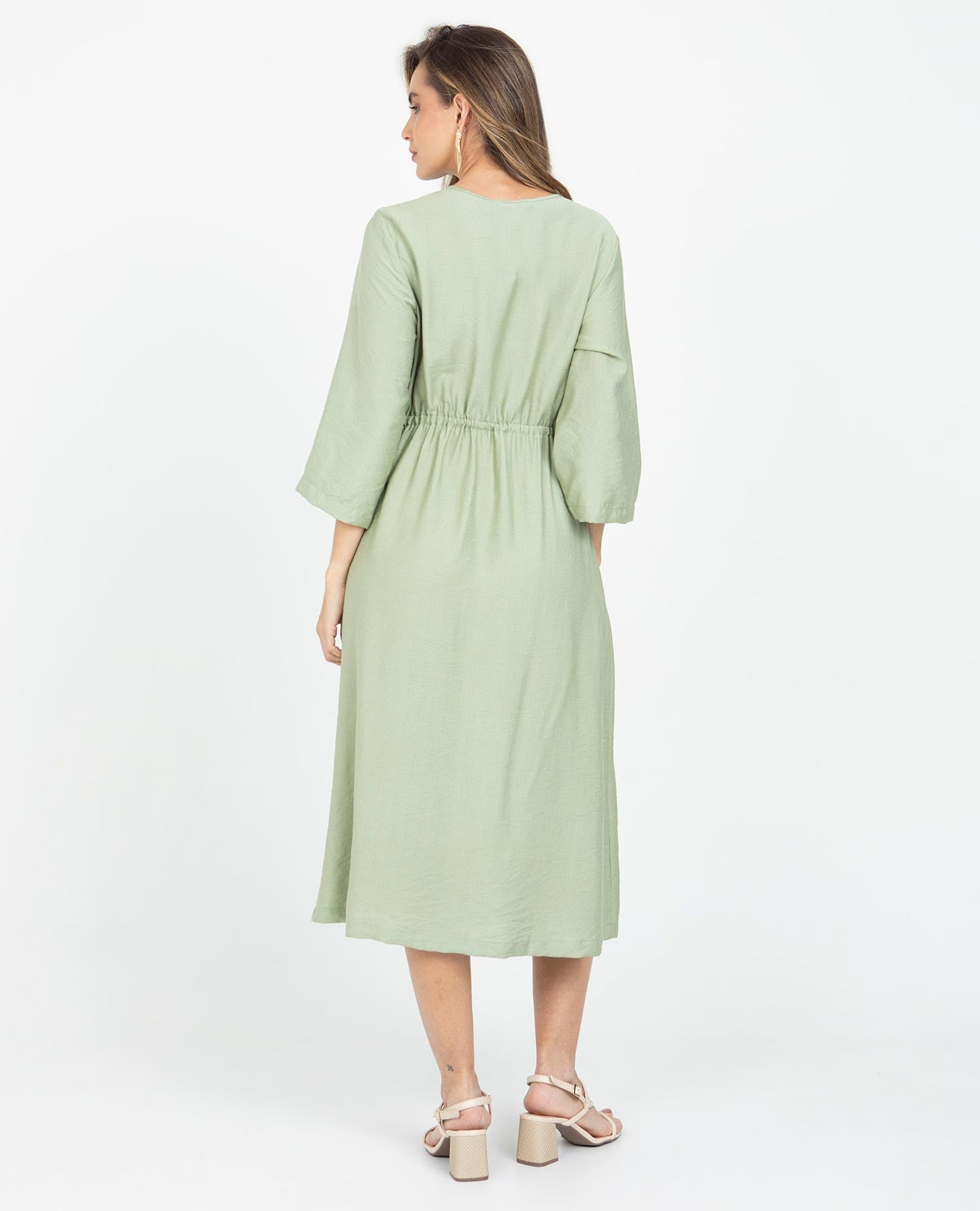 VESTIDO MIDI PARA MUJER ESCOTE V CINTURA CON CANAL PARA AJUSTAR MANGA 3/4 Adrissa | Ropa para mujer Vestidos