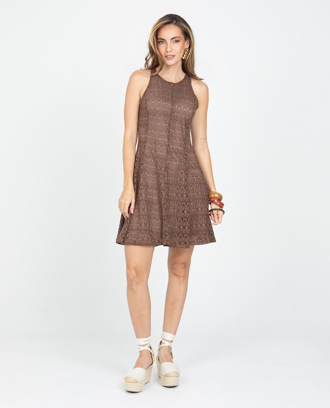 VESTIDO CON NESGAS PARA MUJER EN TEJIDO DE PUNTO CON TEXTURA MANGA SISA FORRADO