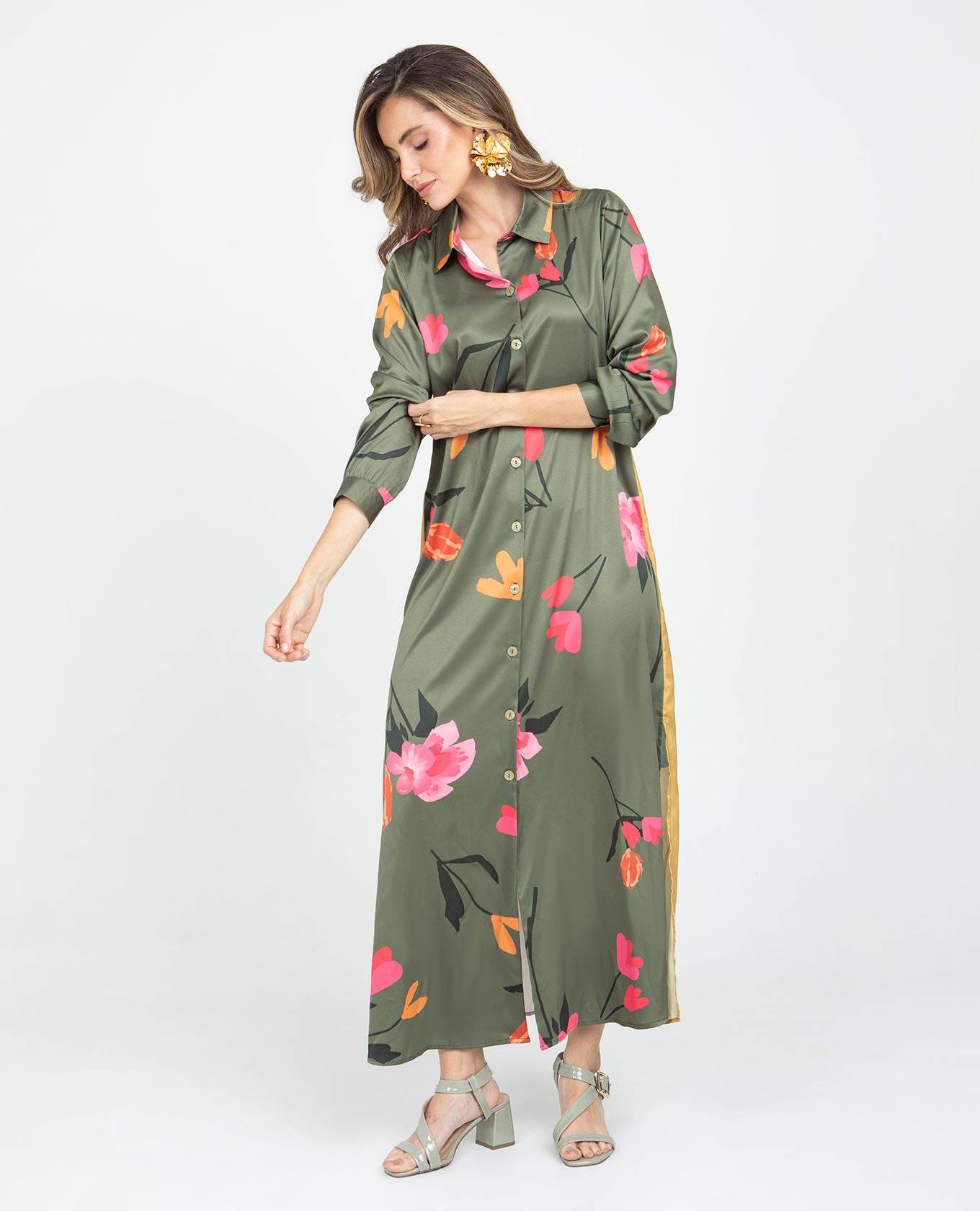 VESTIDO LARGO PARA MUJER CAMISERO ESTAMPADO EXCLUSIVO MANGA LARGA Adrissa | Ropa para mujer Vestidos