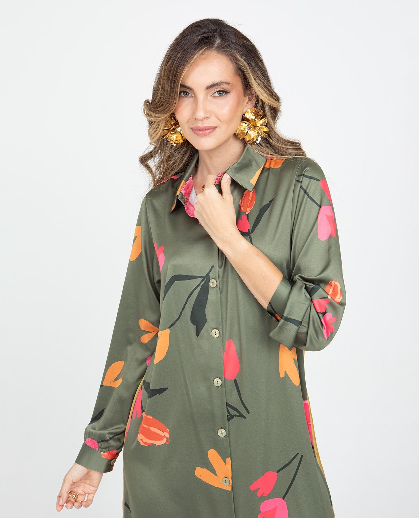 VESTIDO LARGO PARA MUJER CAMISERO ESTAMPADO EXCLUSIVO MANGA LARGA Adrissa | Ropa para mujer Vestidos