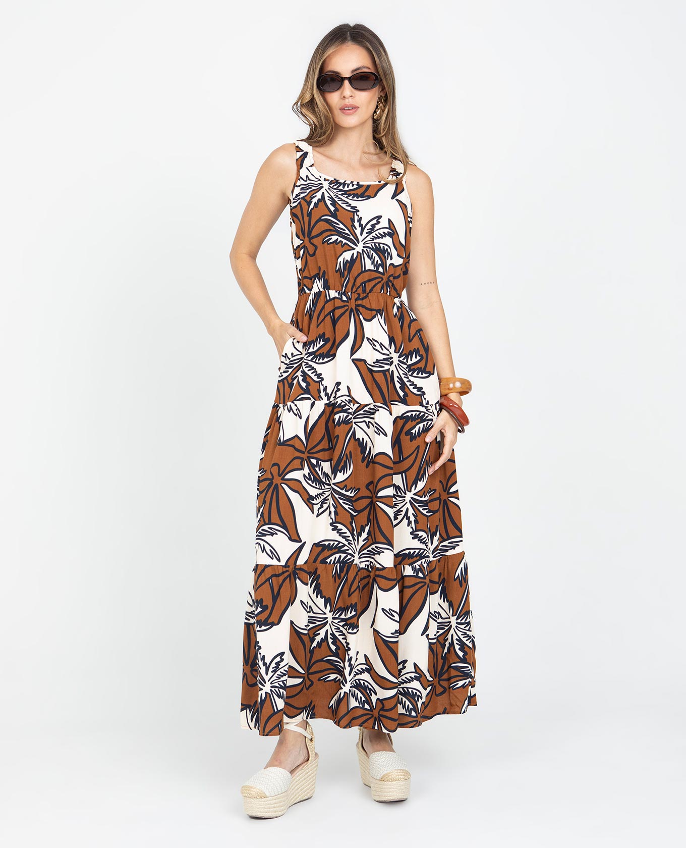 VESTIDO ESTAMPADO PARA MUJER EN FAROLES CON CARGADERAS CON ELÁSTICO LARGO Adrissa | Ropa para mujer Vestidos