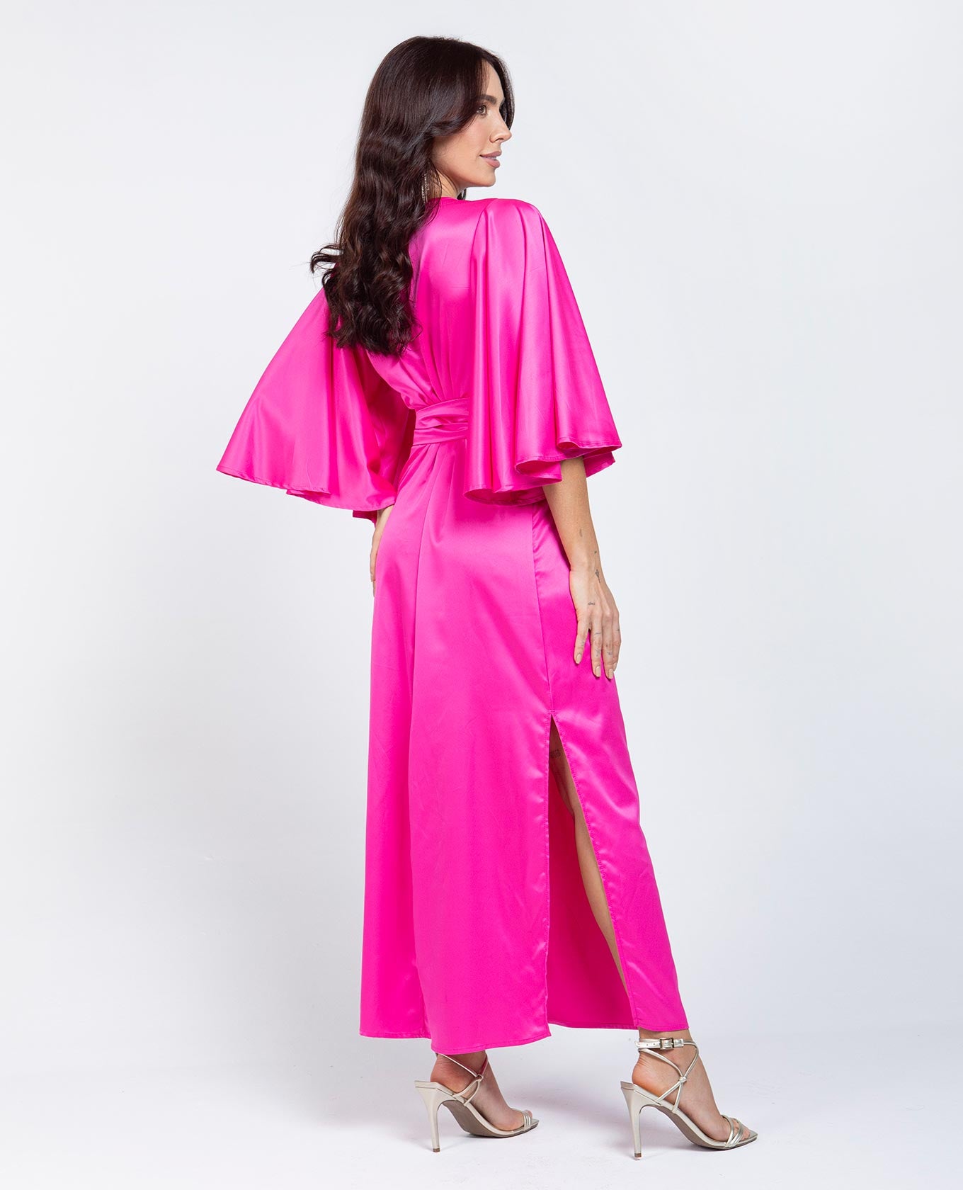 VESTIDO CELEBRACIÓN PARA MUJER ESCOTE V MANGA CON VUELO Y CINTURÓN OBI Adrissa | Ropa para mujer Vestidos