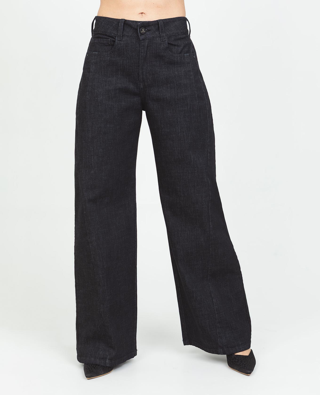 JEAN WIDE LEG PARA MUJER CON CORTES EN COSTADOS TONO OSCURO CINCO BOLSILLOS Adrissa