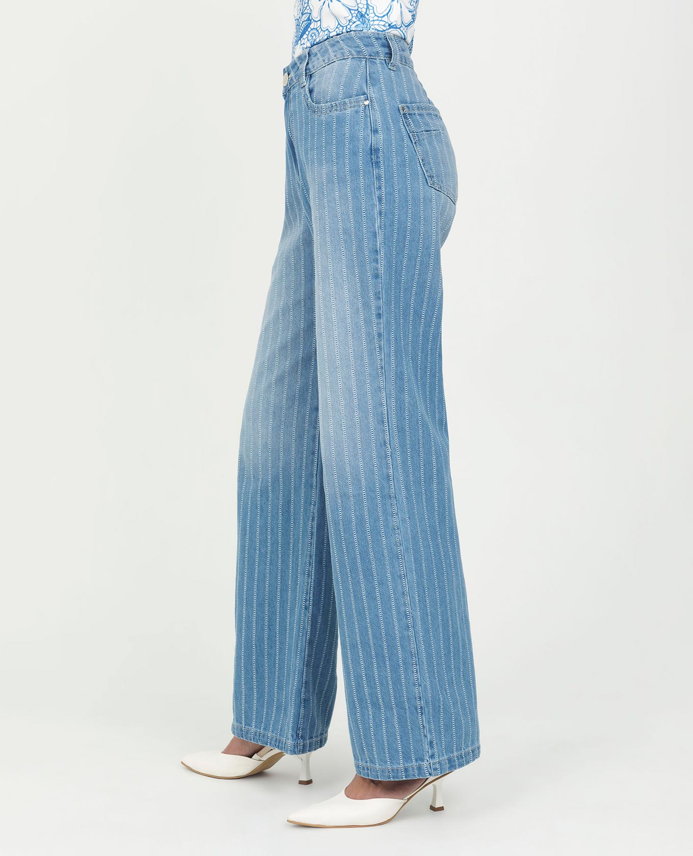 JEAN WIDE LEG PARA MUJER TELA CON RAYAS DESAGUJADAS CINCO BOLSILLOS Adrissa | Ropa para mujer Jeans