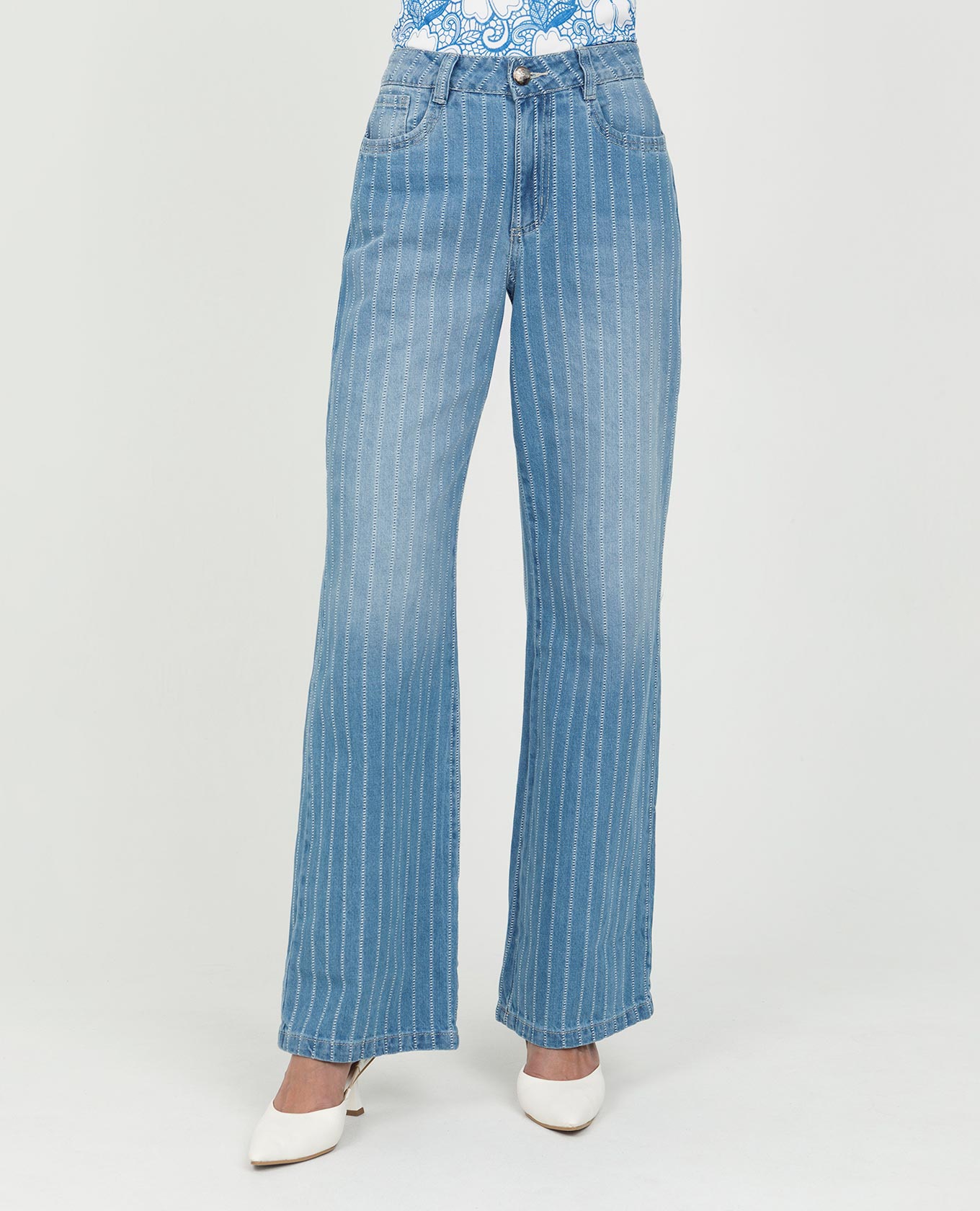 JEAN WIDE LEG PARA MUJER TELA CON RAYAS DESAGUJADAS CINCO BOLSILLOS Adrissa | Ropa para mujer Jeans