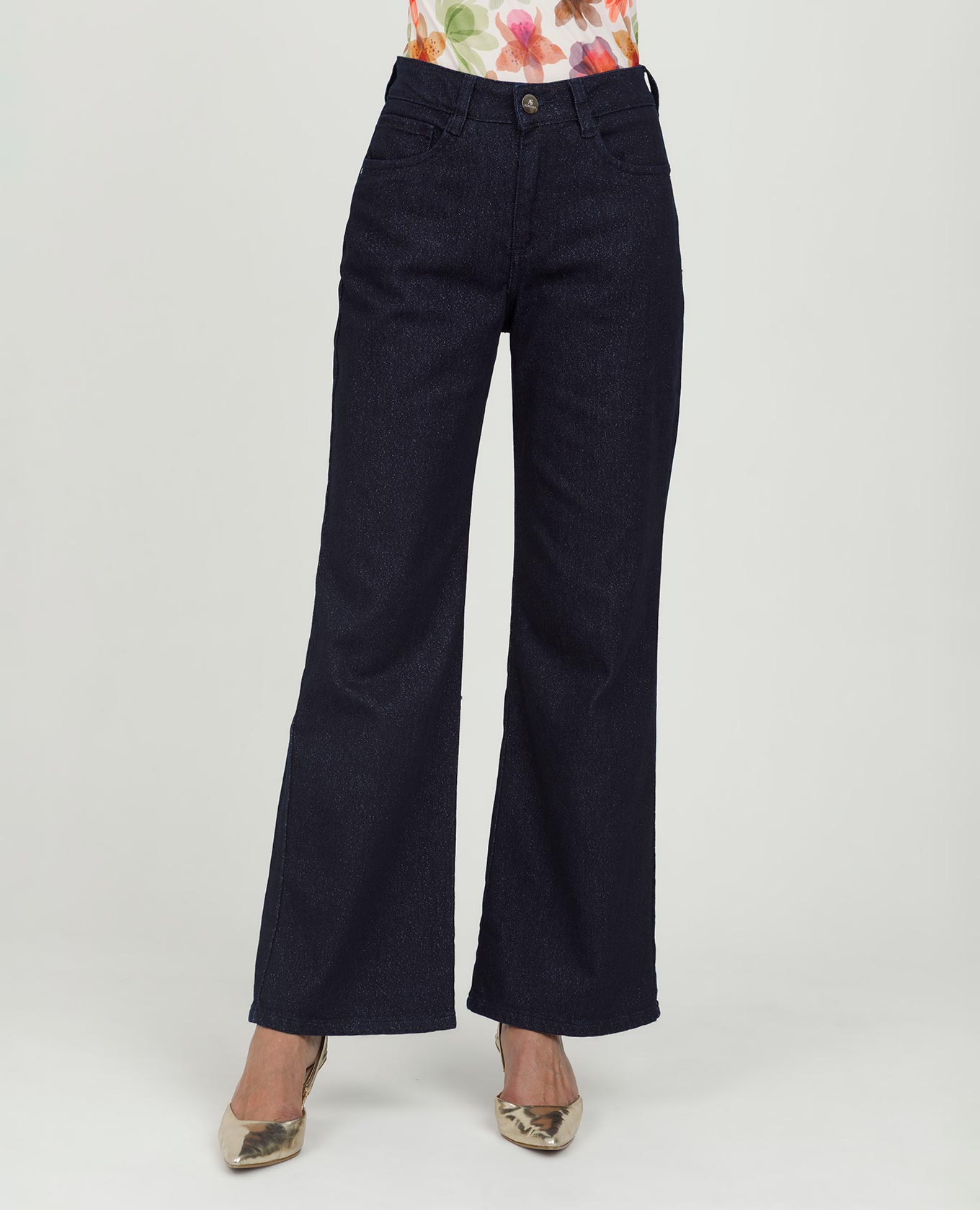 JEAN MOM FLARE PARA MUJER CON LUREX PRETINA DELGADA CINCO BOLSILLOS Adrissa | Ropa para mujer