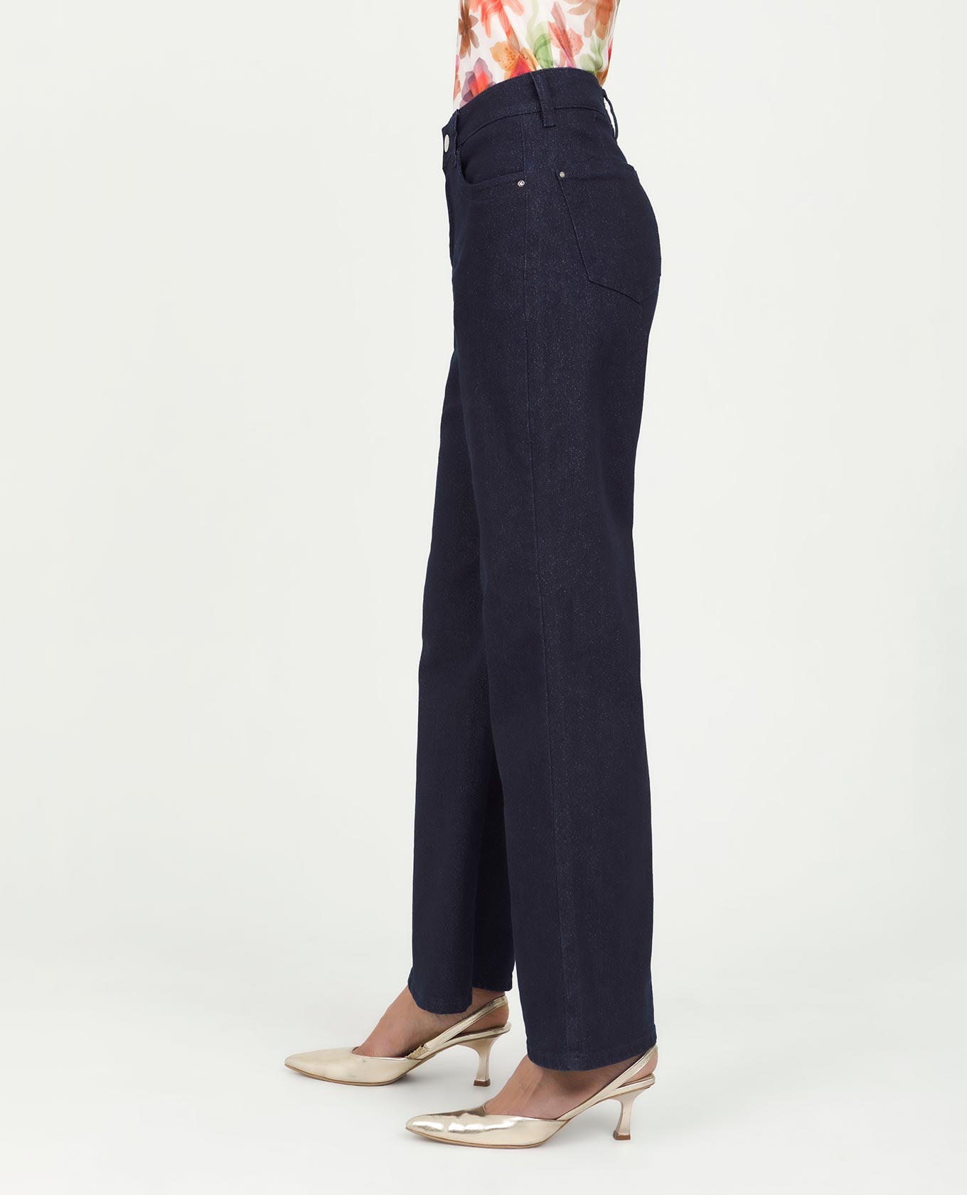 JEAN MOM FLARE PARA MUJER CON LUREX PRETINA DELGADA CINCO BOLSILLOS Adrissa | Ropa para mujer