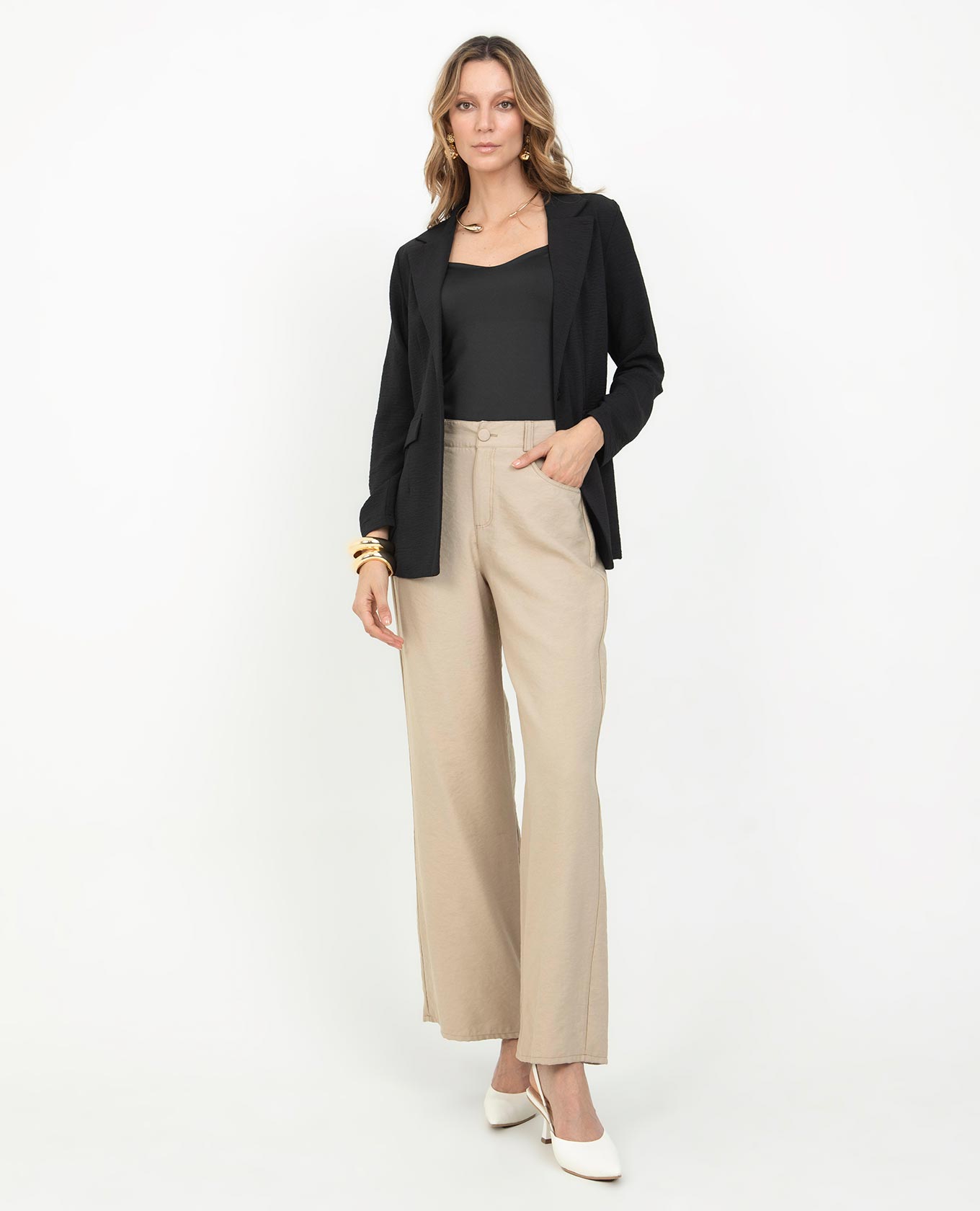 PANTALÓN WIDE LEG PARA MUJER CINTURA CON ELÁSTICO Y BOTÓN FORRADO Adrissa | Ropa para mujer Pantalones