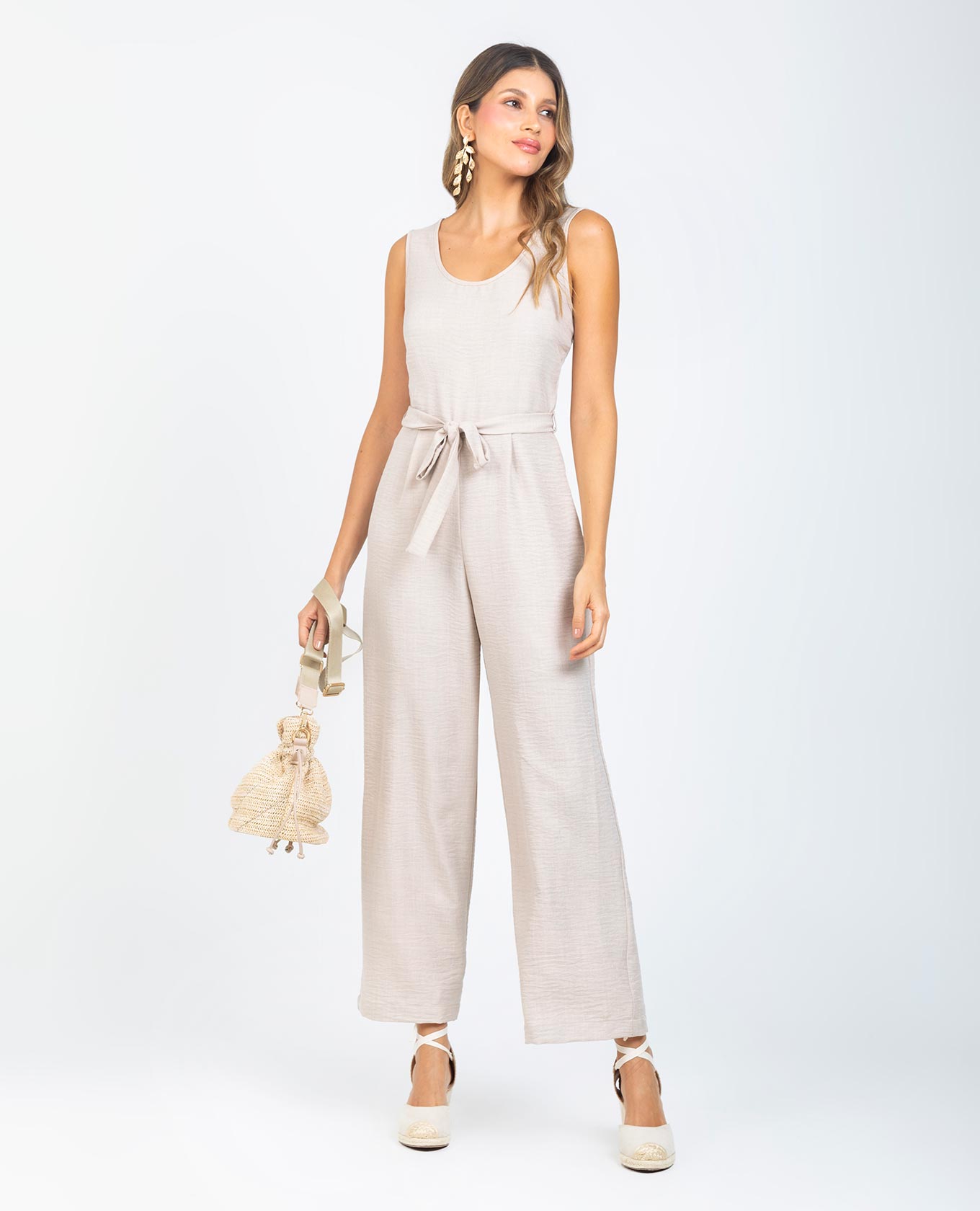 ENTERIZO LARGO PARA MUJER MANGA SISA CON CINTURÓN EN TELA CON EFECTO