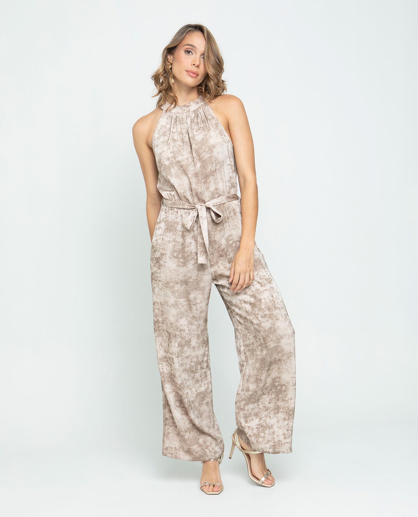 ENTERIZO LARGO PARA MUJER ESCOTE HALTER CON CINTURON Y ELASTICO EN CINTURA