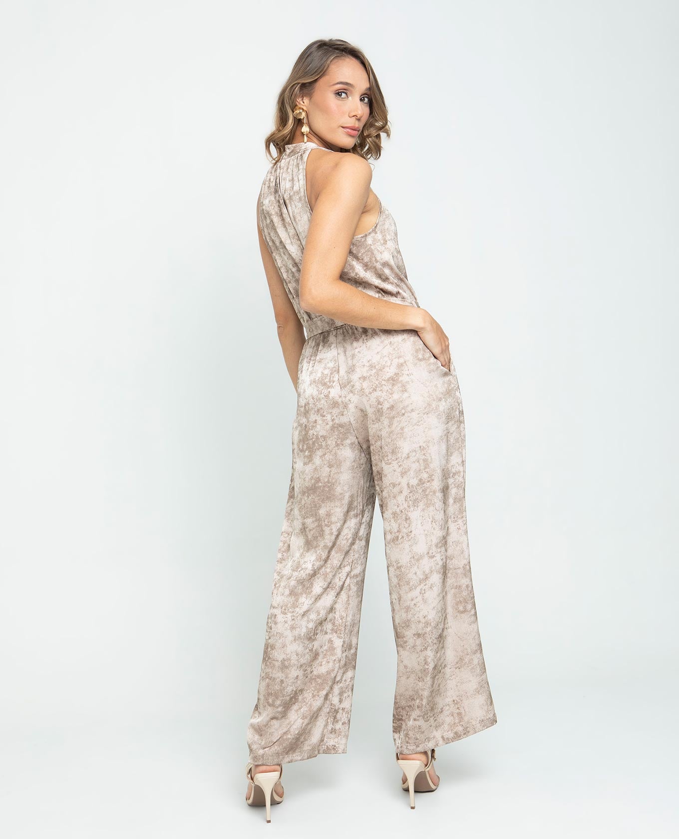 ENTERIZO LARGO PARA MUJER ESCOTE HALTER CON CINTURON Y ELASTICO EN CINTURA