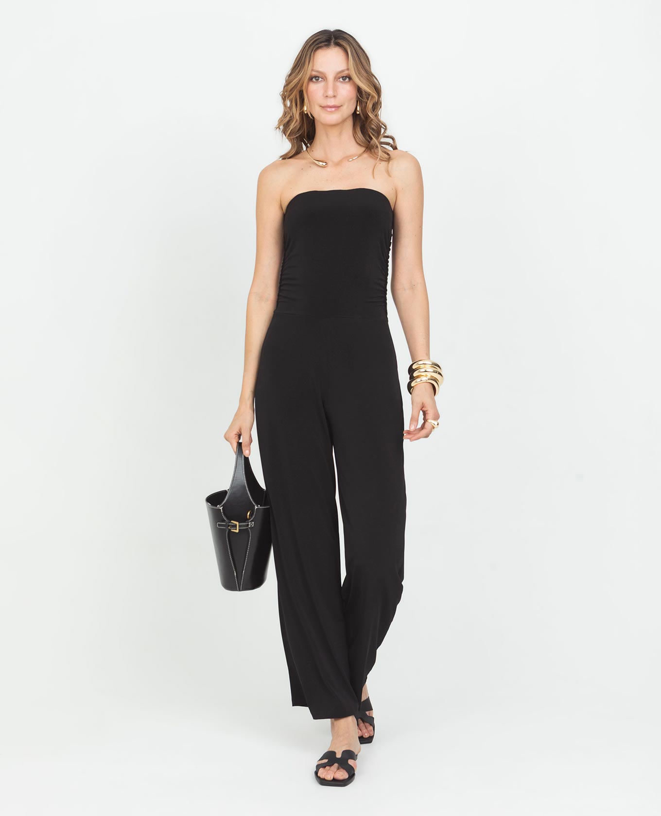 ENTERIZO STRAPLESS PARA MUJER NEGRO EN TEJIDO DE PUNTO CON DRAPEADO Adrissa | Ropa para mujer