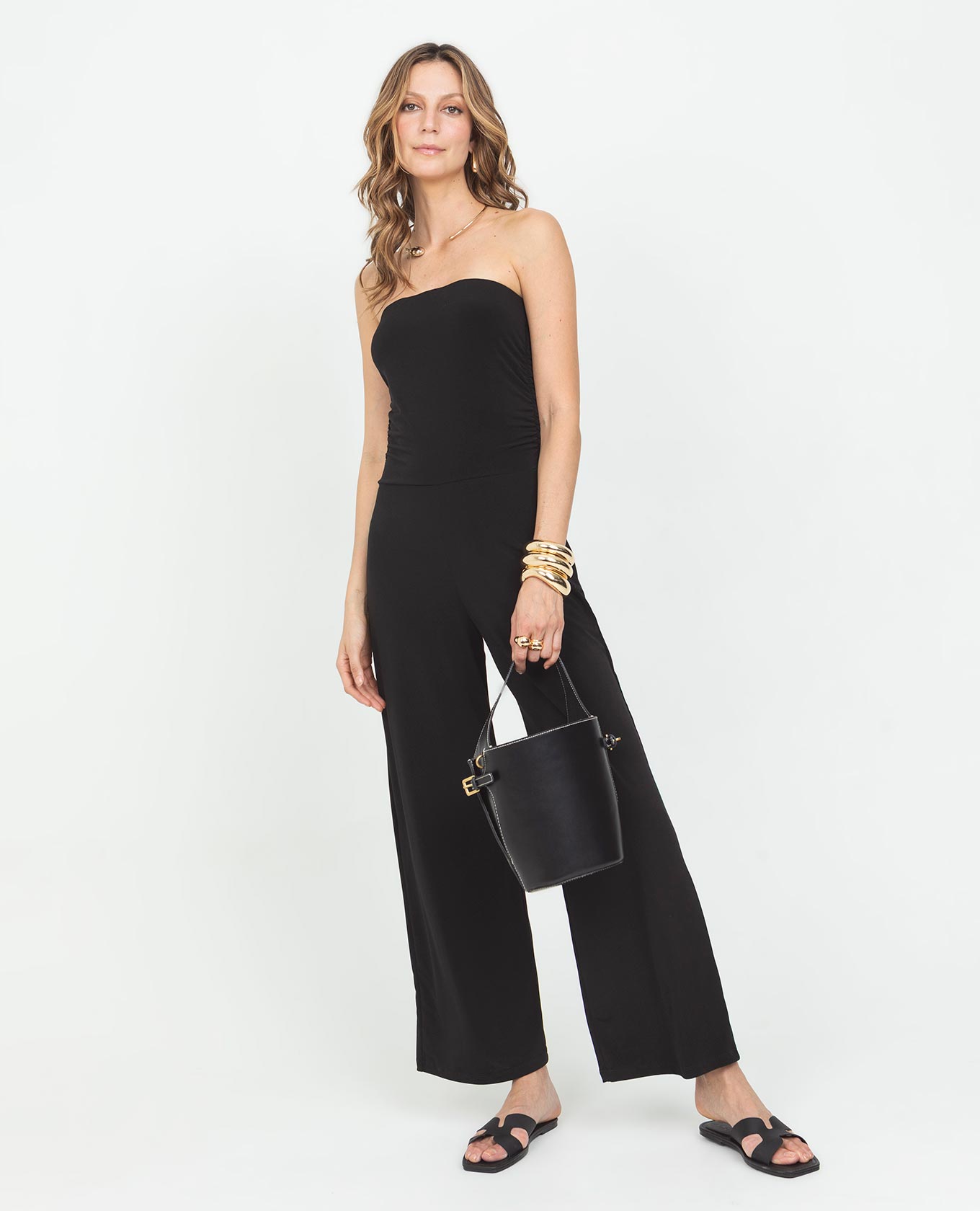 ENTERIZO STRAPLESS PARA MUJER NEGRO EN TEJIDO DE PUNTO CON DRAPEADO Adrissa | Ropa para mujer