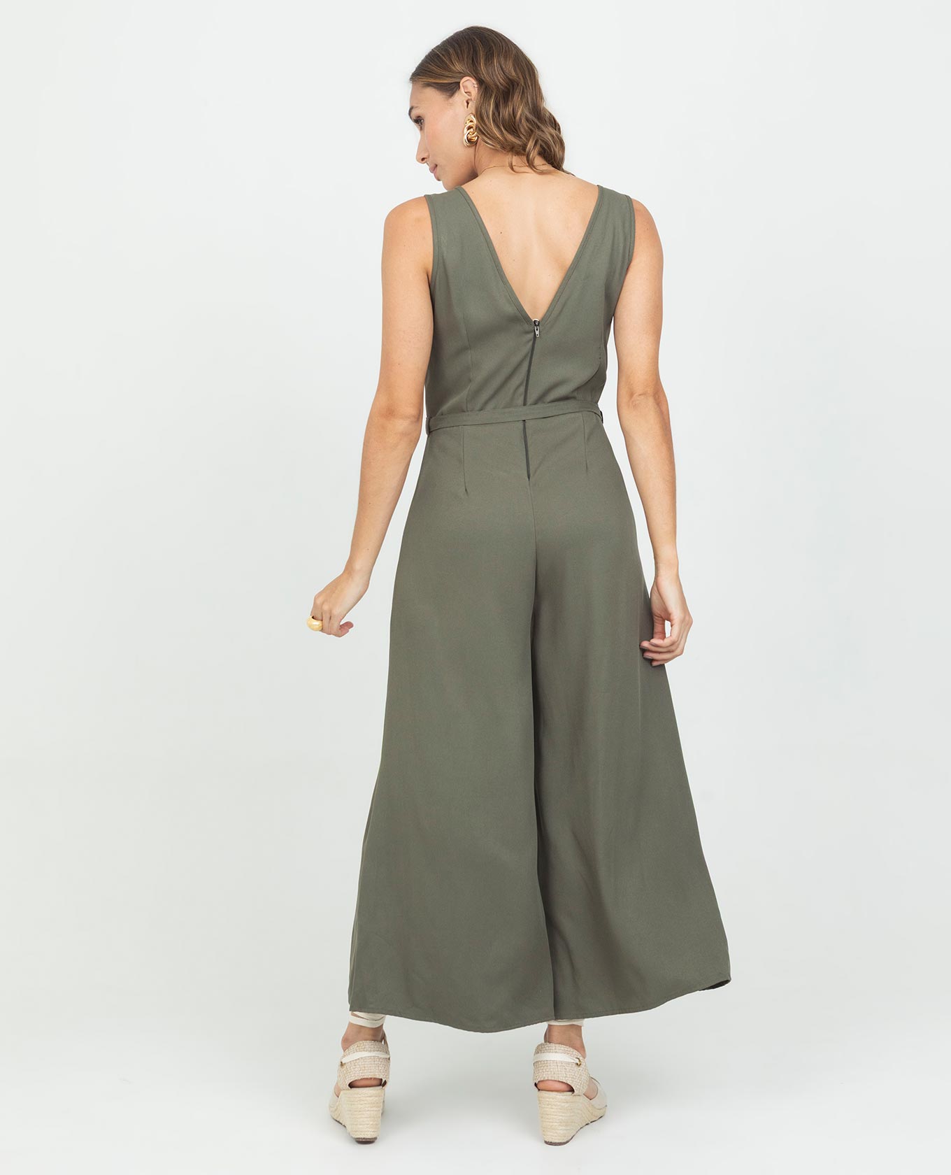 ENTERIZO CULOTTE PARA MUJER ESCOTE V CON CREMALLERA Y CINTURÓN Adrissa | Ropa para mujer Enterizos