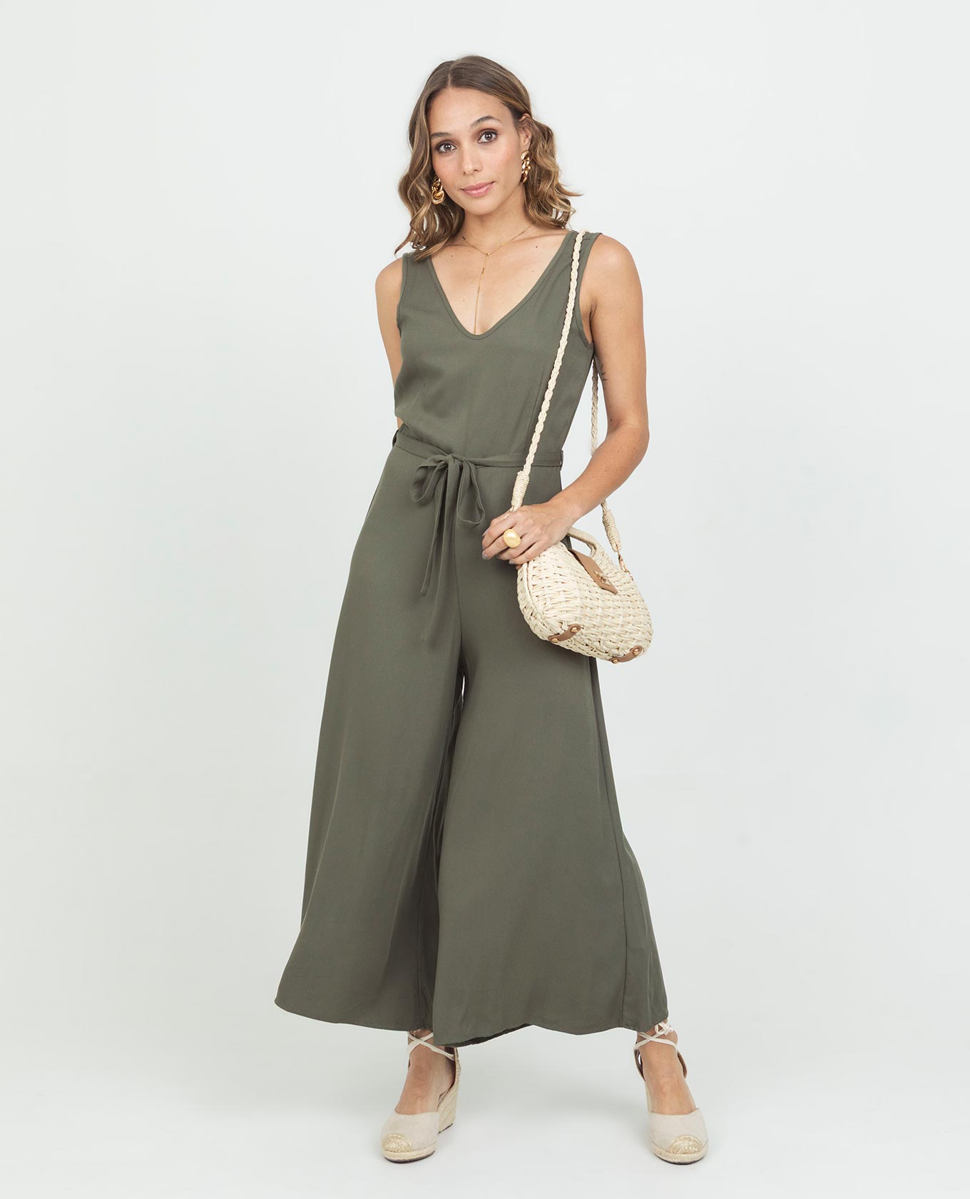 ENTERIZO CULOTTE PARA MUJER ESCOTE V CON CREMALLERA Y CINTURÓN Adrissa | Ropa para mujer Enterizos