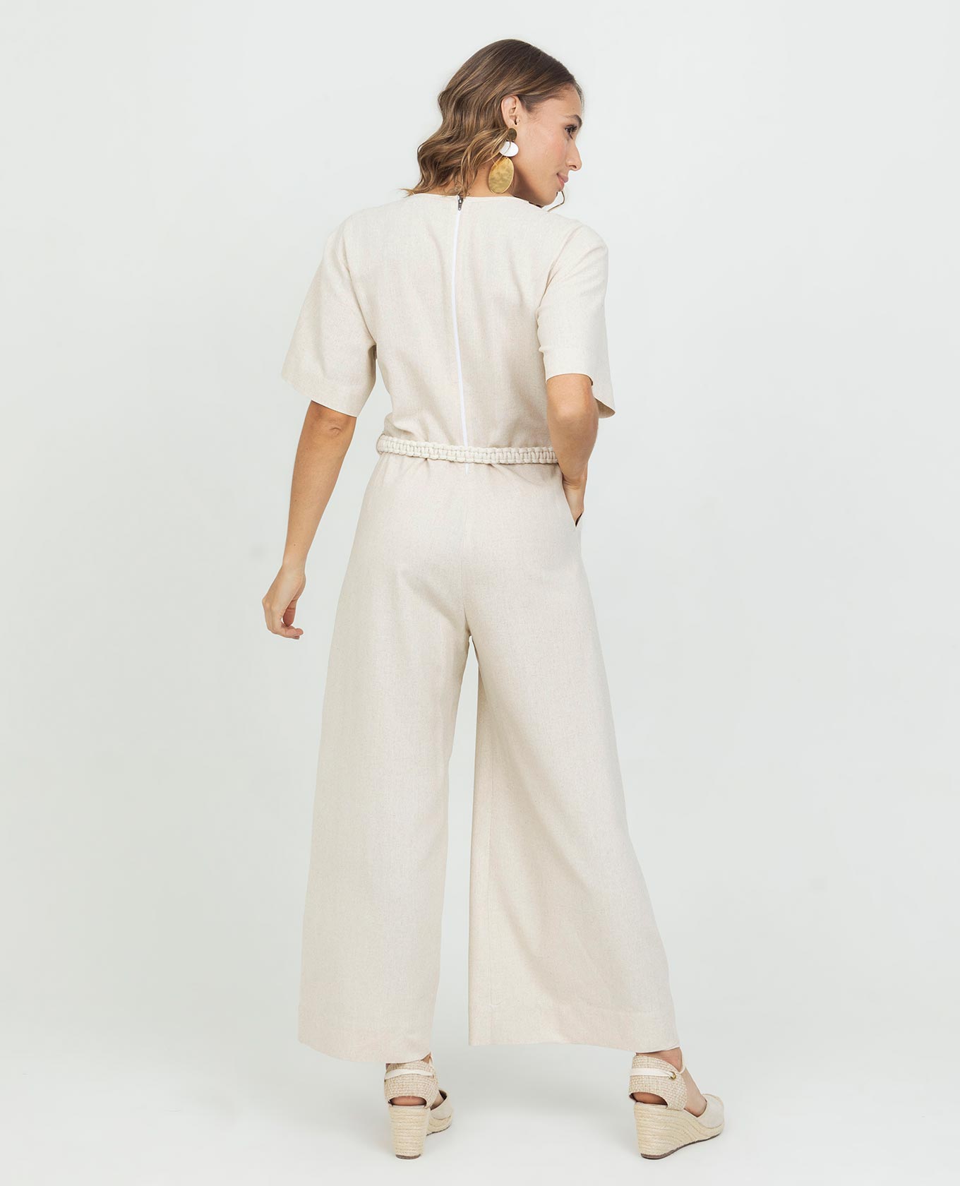 ENTERIZO LARGO PARA MUJER ESCOTE V MANGA CORTA CON CINTURÓN