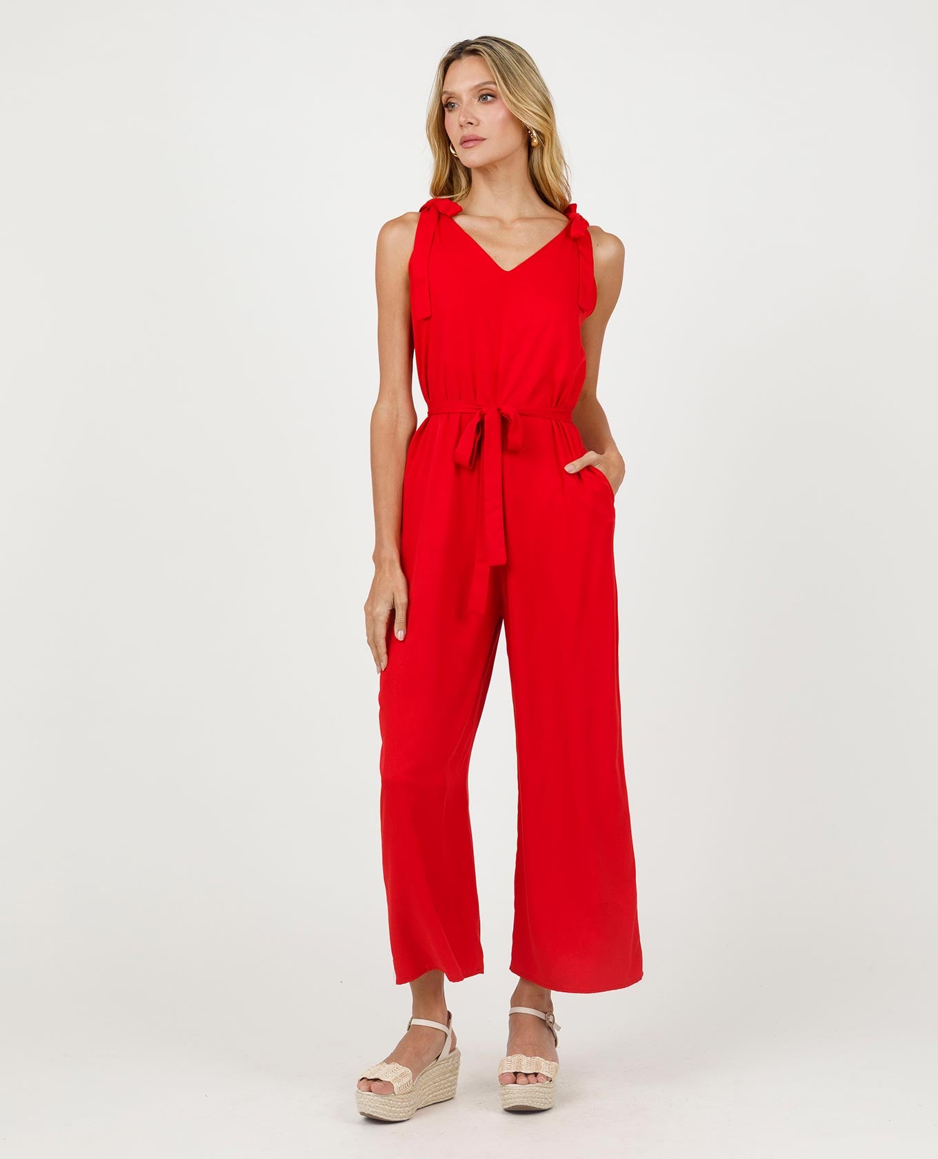 ENTERIZO LARGO PARA MUJER CON ESCOTE V TIRAS Y CINTURÓN PARA ANUDAR Adrissa | Ropa para mujer