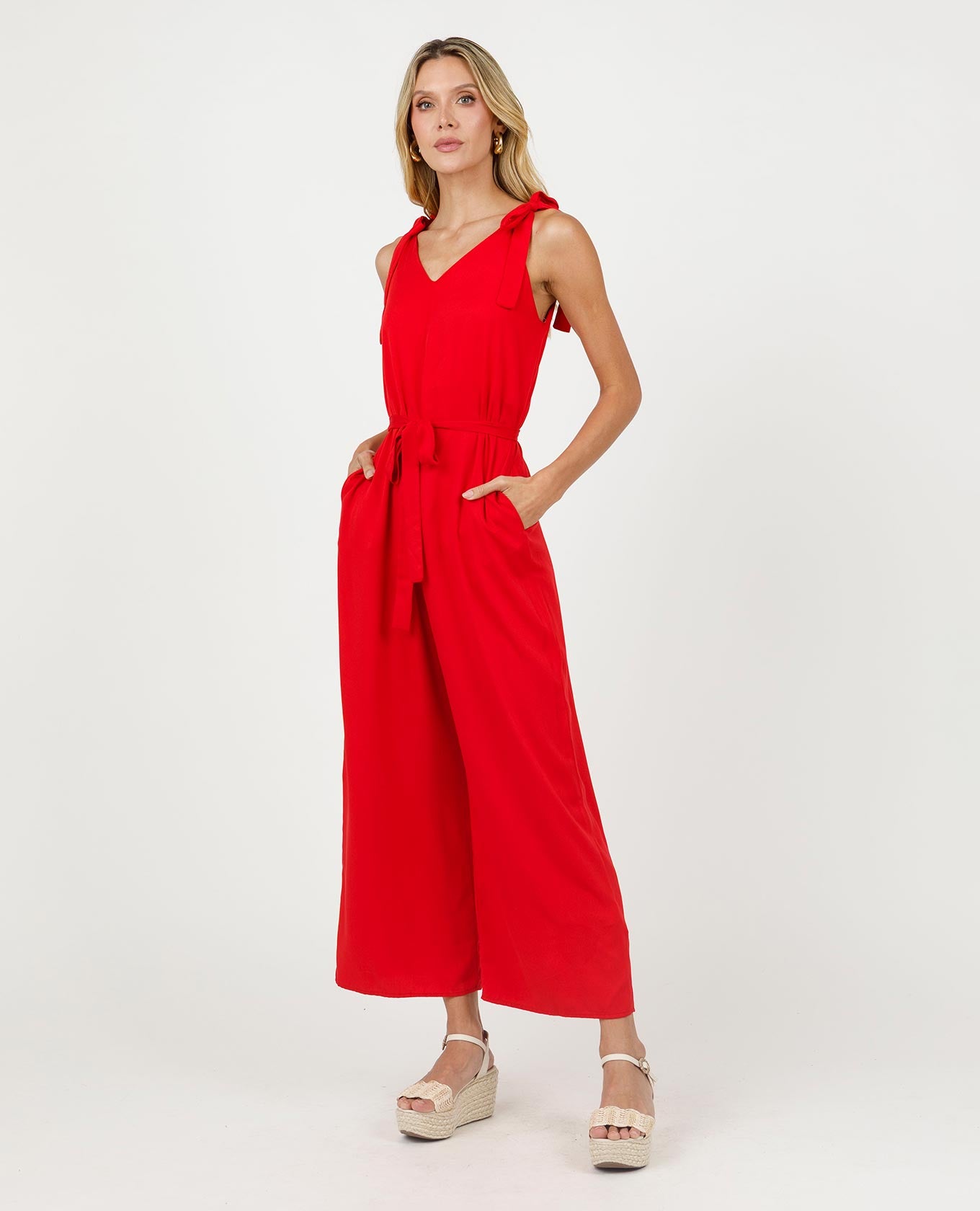 ENTERIZO LARGO PARA MUJER CON ESCOTE V TIRAS Y CINTURÓN PARA ANUDAR Adrissa | Ropa para mujer