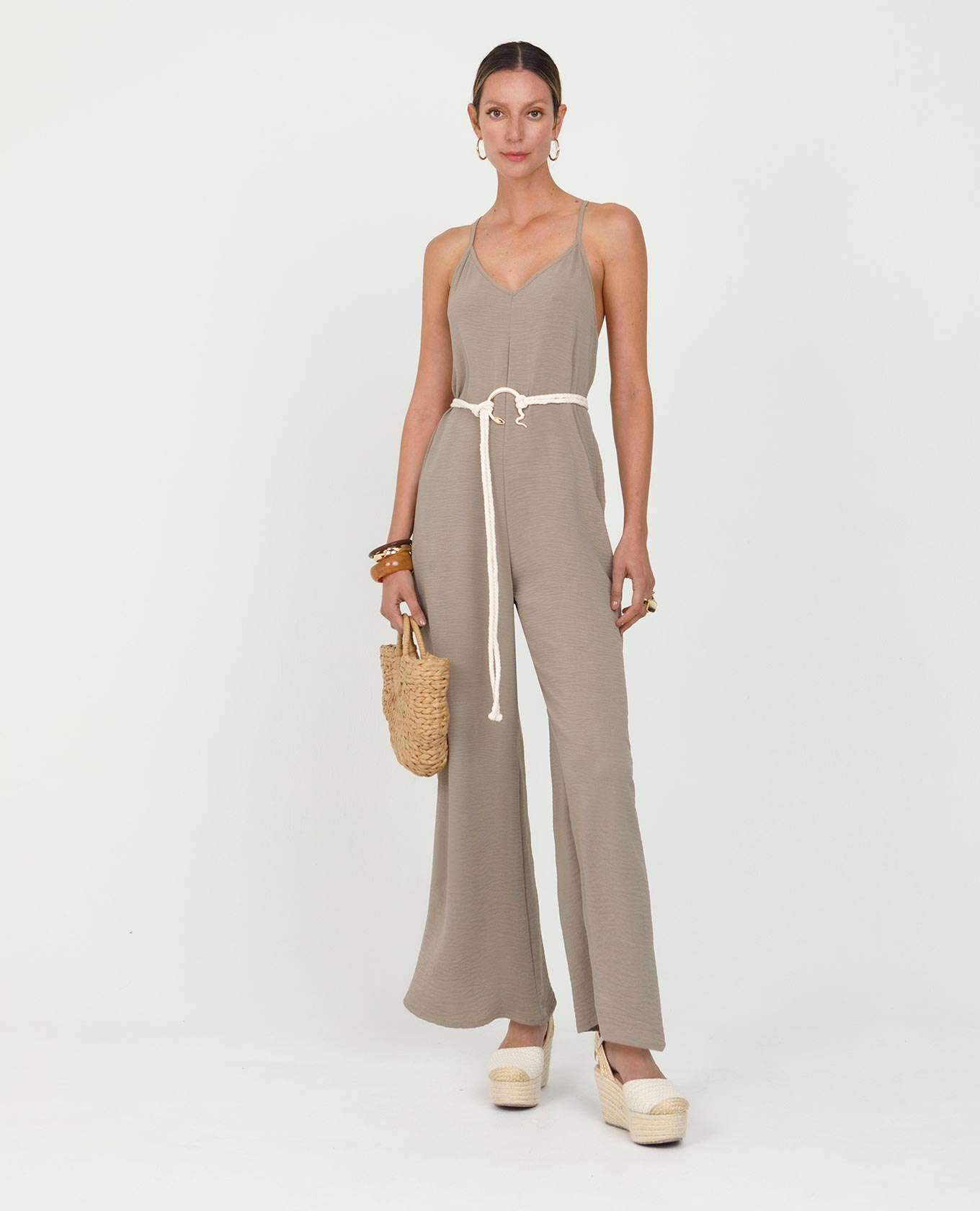 ENTERIZO LARGO PARA MUJER CON TIRAS CRUZADAS EN ESPALDA Y CINTURÓN Adrissa | Ropa para mujer Enterizos