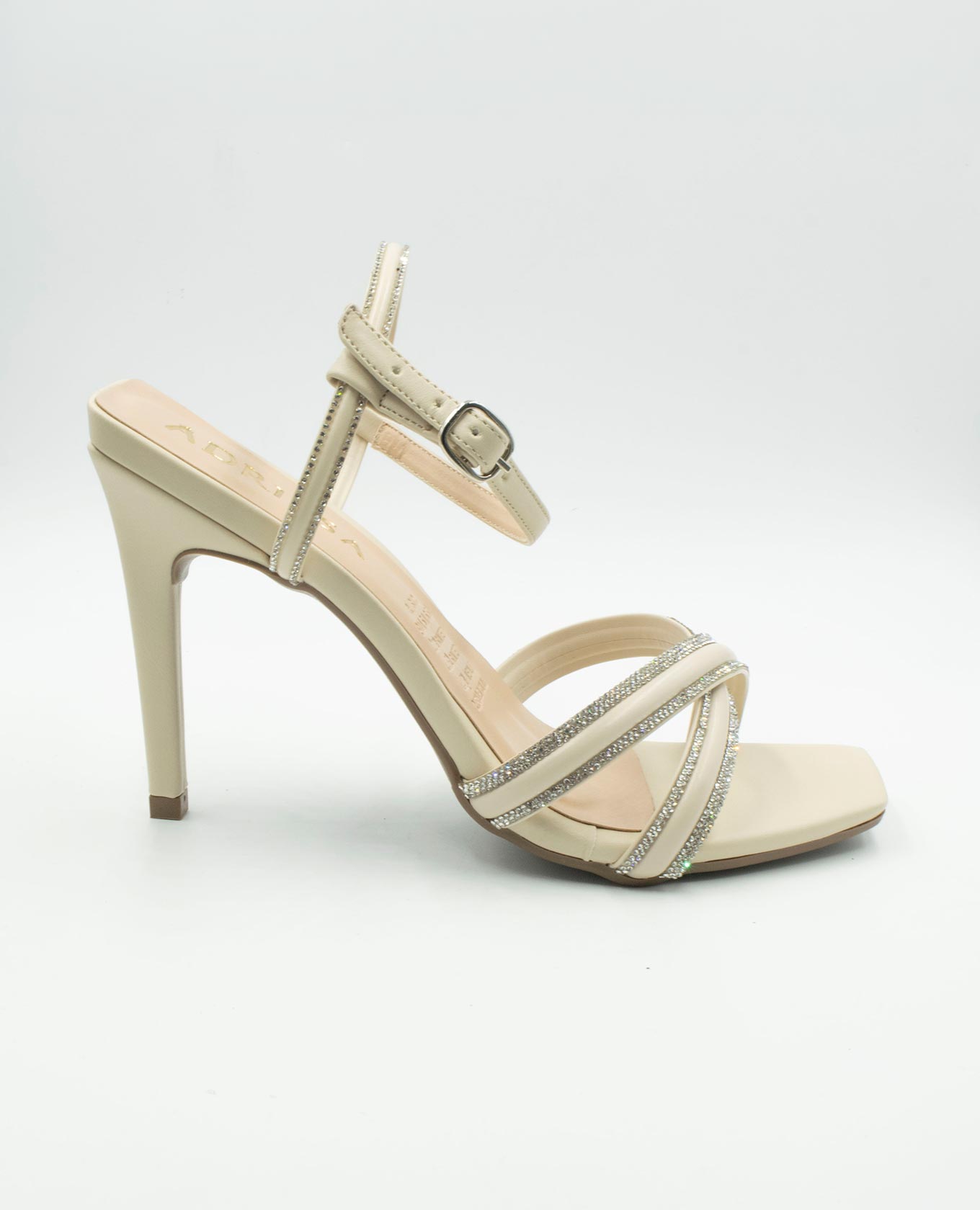 SANDALIA DE TACON TIRAS CRUZADAS CON BRILLO Adrissa | Ropa para mujer