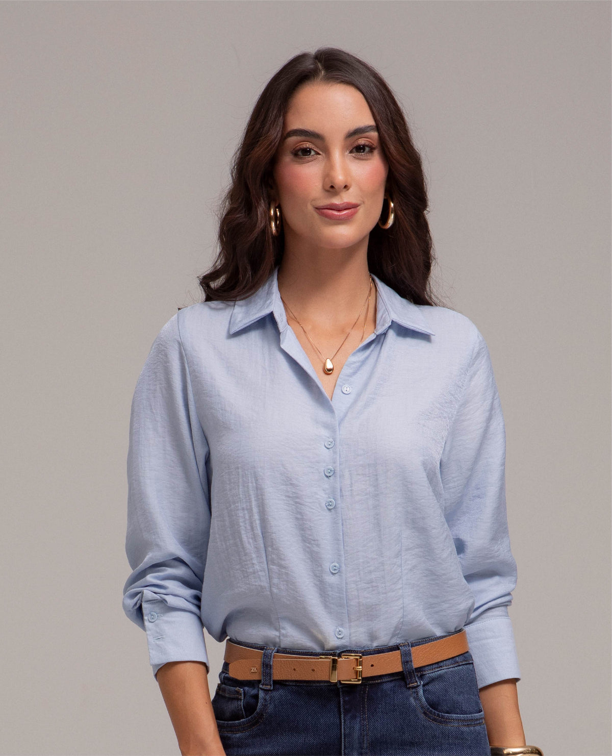 CAMISA MANGA LARGA PARA MUJER SILUETA AJUSTADA CON PINZAS