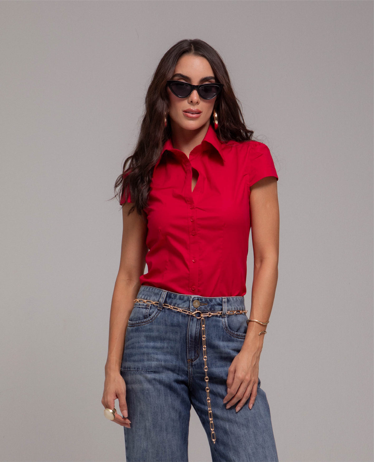 CAMISA AJUSTADA PARA MUJER MANGA CASCO CON PINZAS Adrissa | Ropa para mujer Camisas