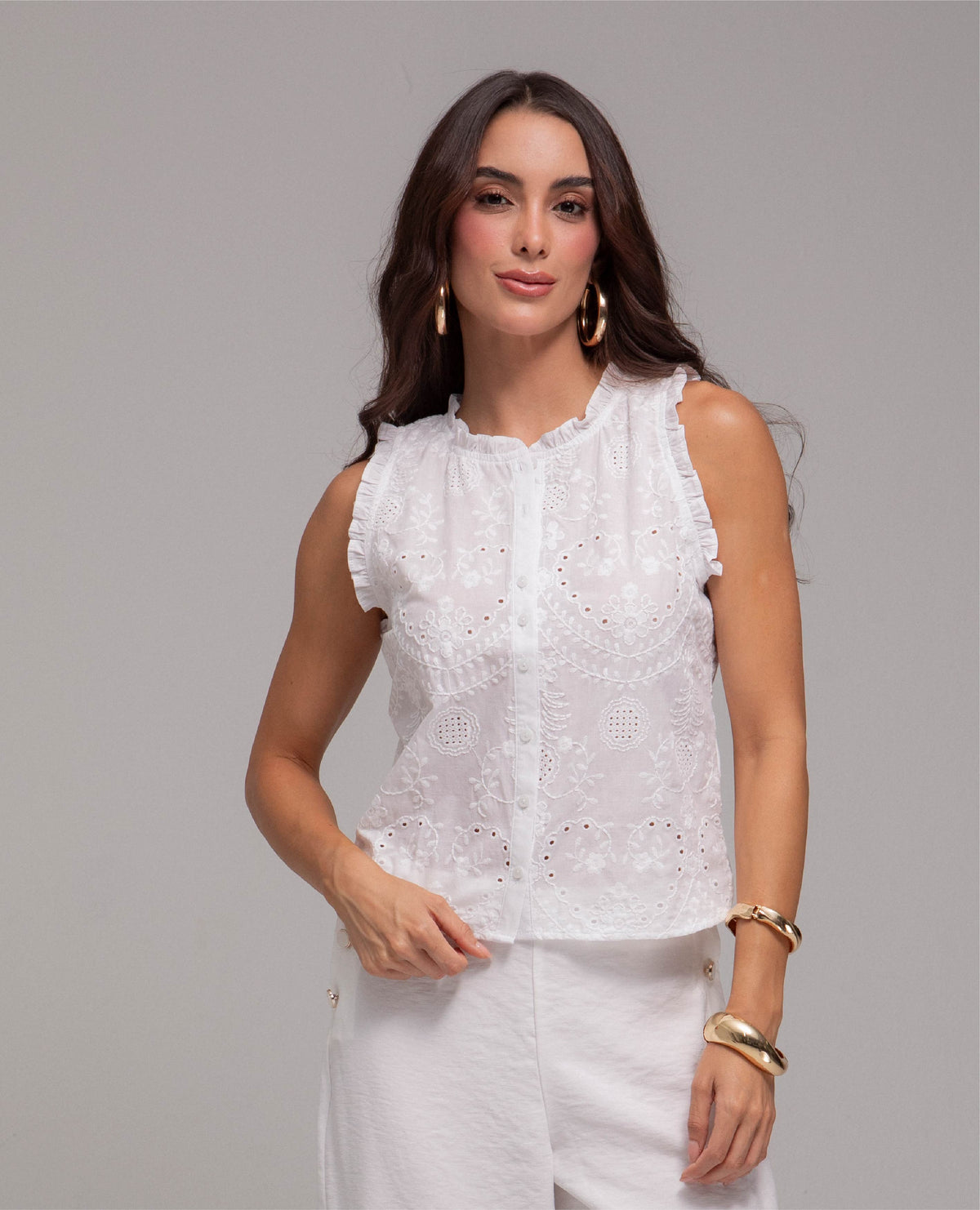 CAMISA MANGA SISA PARA MUJER SILUETA AJUSTA EN OJALILLO CON BOLEROS