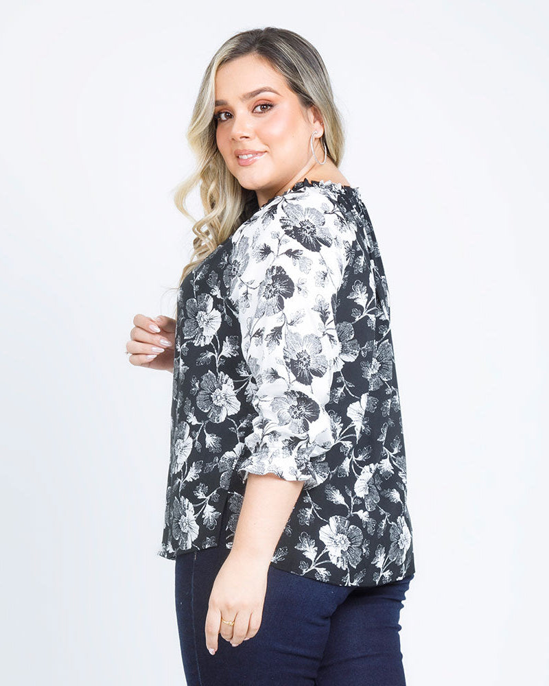 BLUSA TALLAS MANGA RANGLAR EN MEZCLA Adrissa