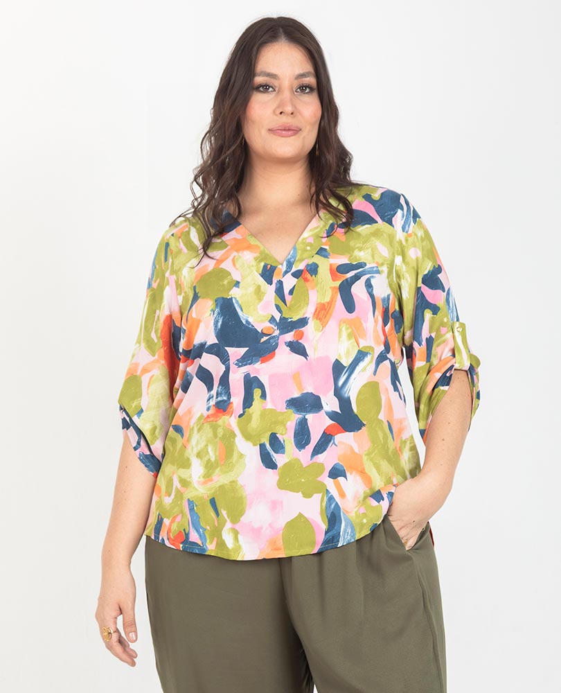 BLUSA ESCOTE V TALLAS GRANDES ESTAMPADA Adrissa