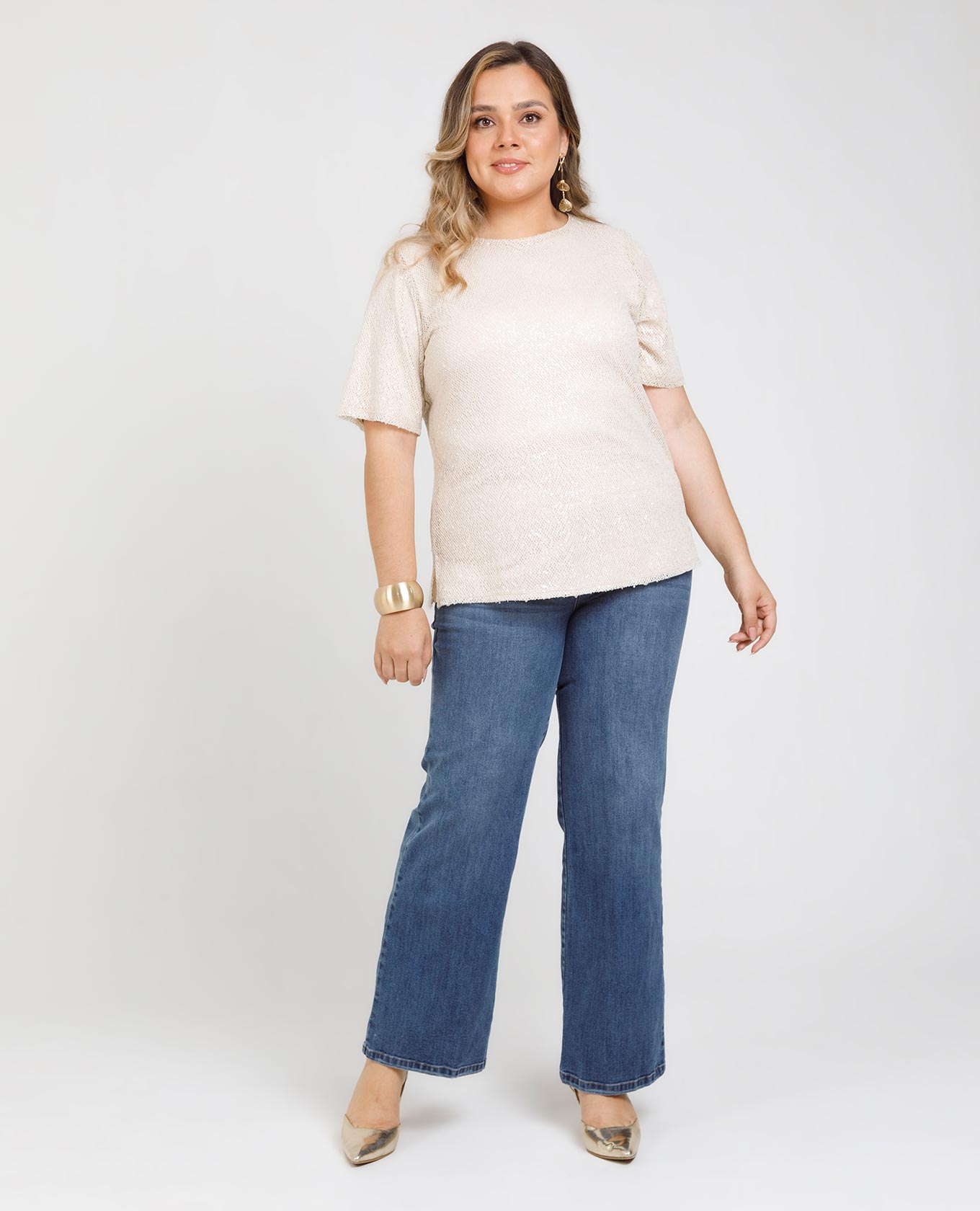 BLUSA LENTEJUELA TALLAS GRANDES ESCOTE REDONDO MANGA CORTA FORRADA Adrissa | Ropa para mujer Blusas