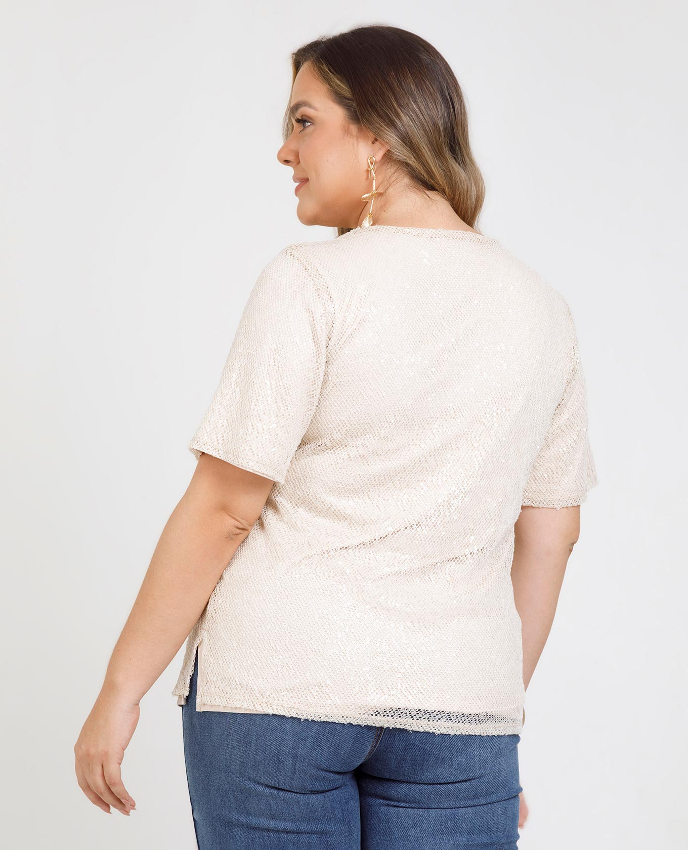 BLUSA LENTEJUELA TALLAS GRANDES ESCOTE REDONDO MANGA CORTA FORRADA Adrissa | Ropa para mujer Blusas
