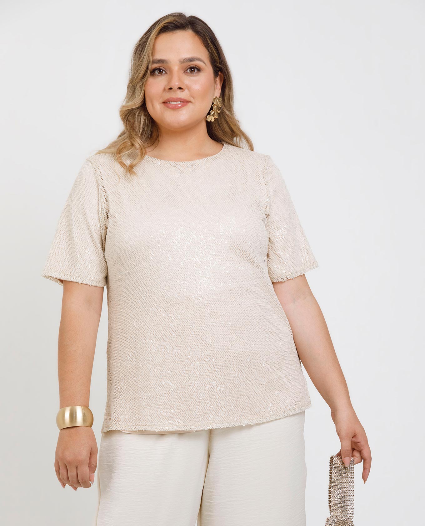 BLUSA LENTEJUELA TALLAS GRANDES ESCOTE REDONDO MANGA CORTA FORRADA Adrissa | Ropa para mujer Blusas