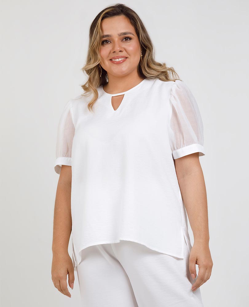 BLUSA BLANCA TALLAS GRANDES MANGA CORTA Adrissa