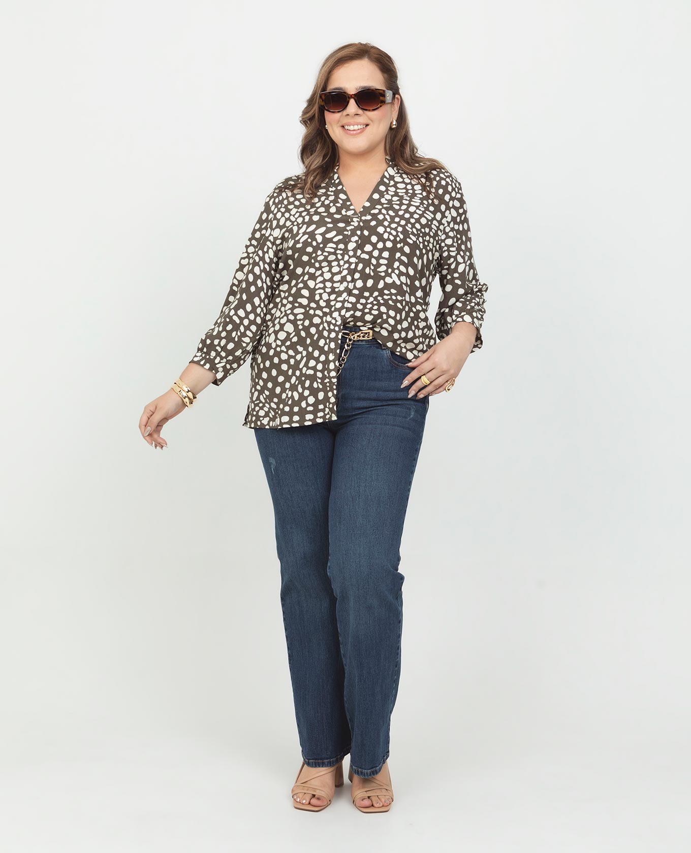 CAMISA ESTAMPADA TALLAS GRANDES CUELLO NERU CON MANGA LARGA Adrissa | Ropa para mujer