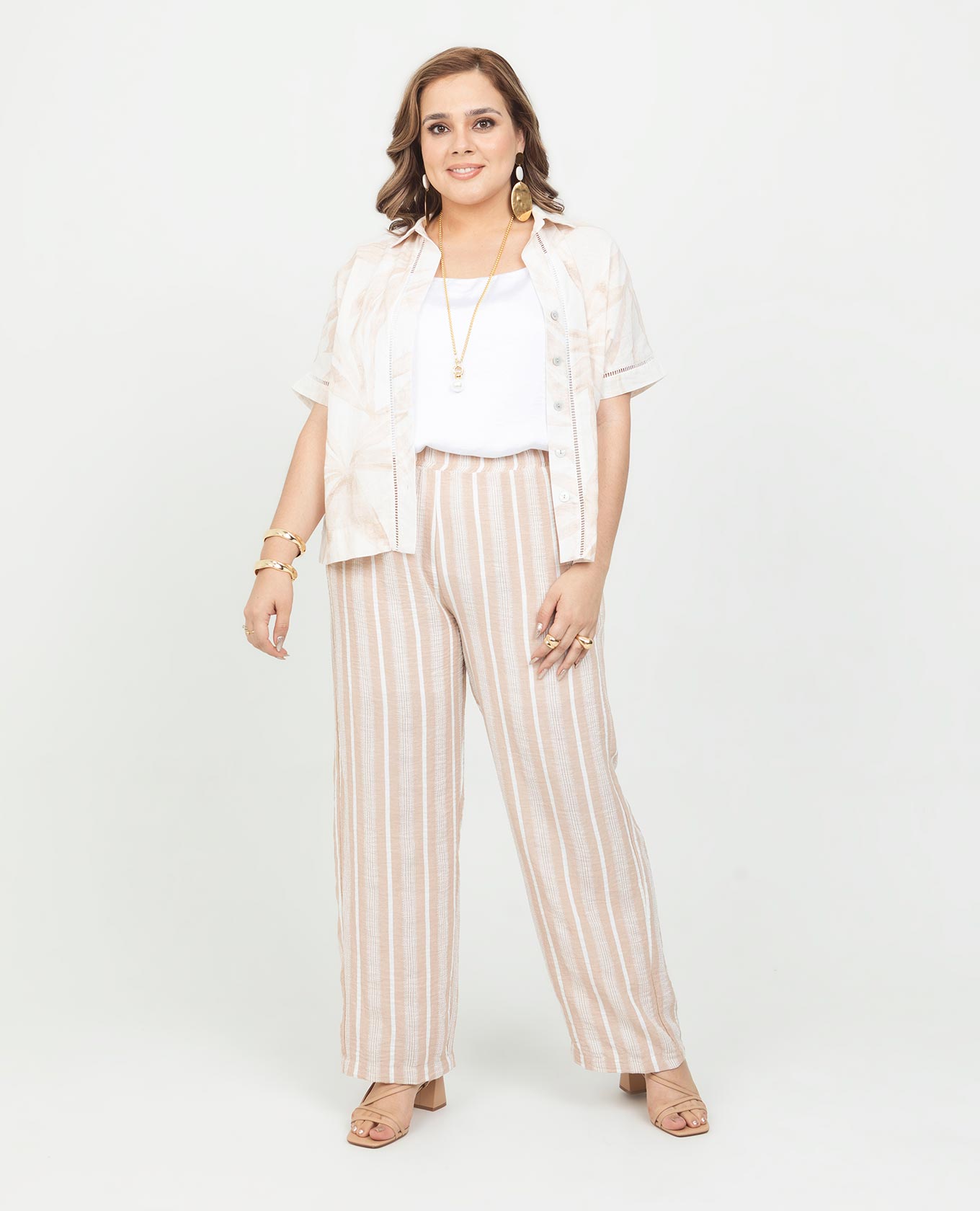 PANTALÓN RECTO TALLAS GRANDES CINTURA CON ELASTICO EN RAYAS PRETENIDAS