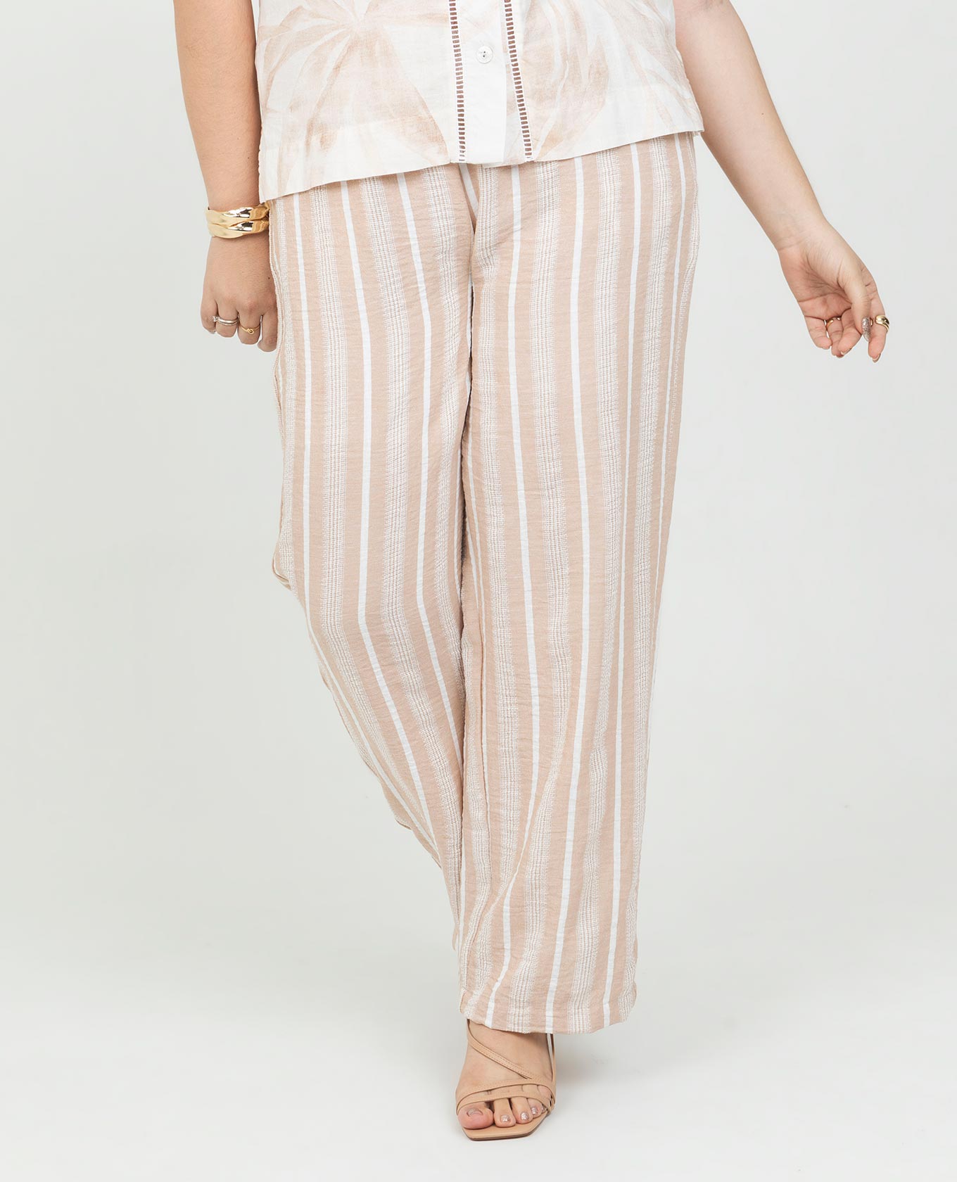 PANTALÓN RECTO TALLAS GRANDES CINTURA CON ELASTICO EN RAYAS PRETENIDAS