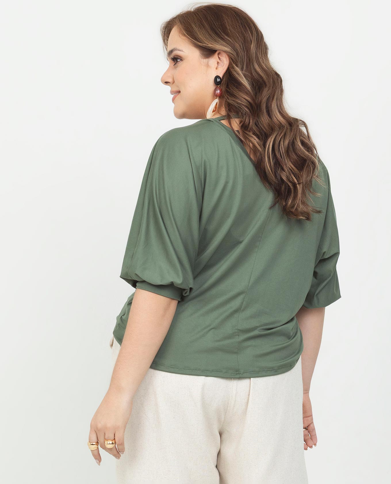 BLUSA ESCOTE V TALLAS GRANDES EN TEJIDO DE PUNTO SUAVE MANGA INCLUIDA 3/4 Adrissa | Ropa para mujer Blusas