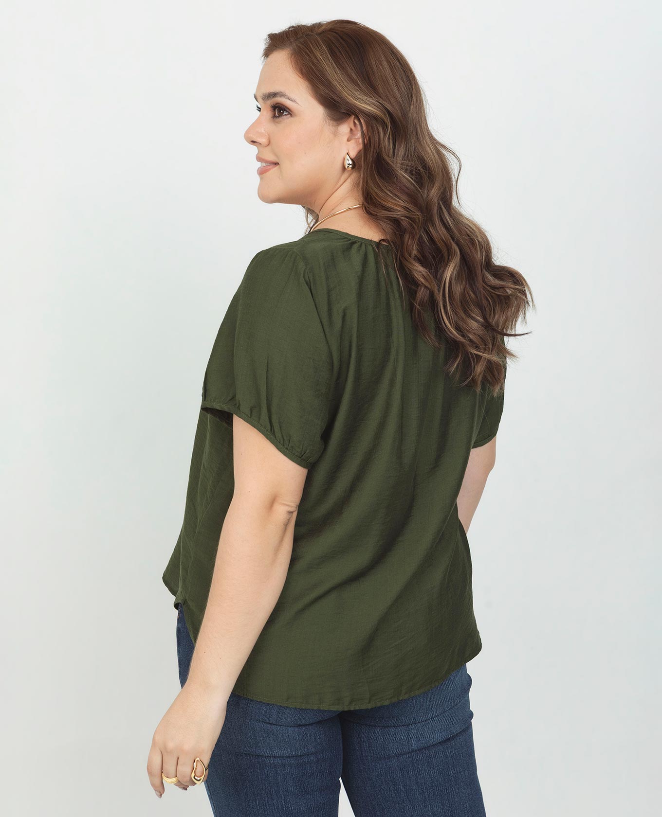 BLUSA ESCOTE CUADRADO TALLAS GRANDES CORTA CON PERILLA Y MANGA CORTA CON SESGO Adrissa