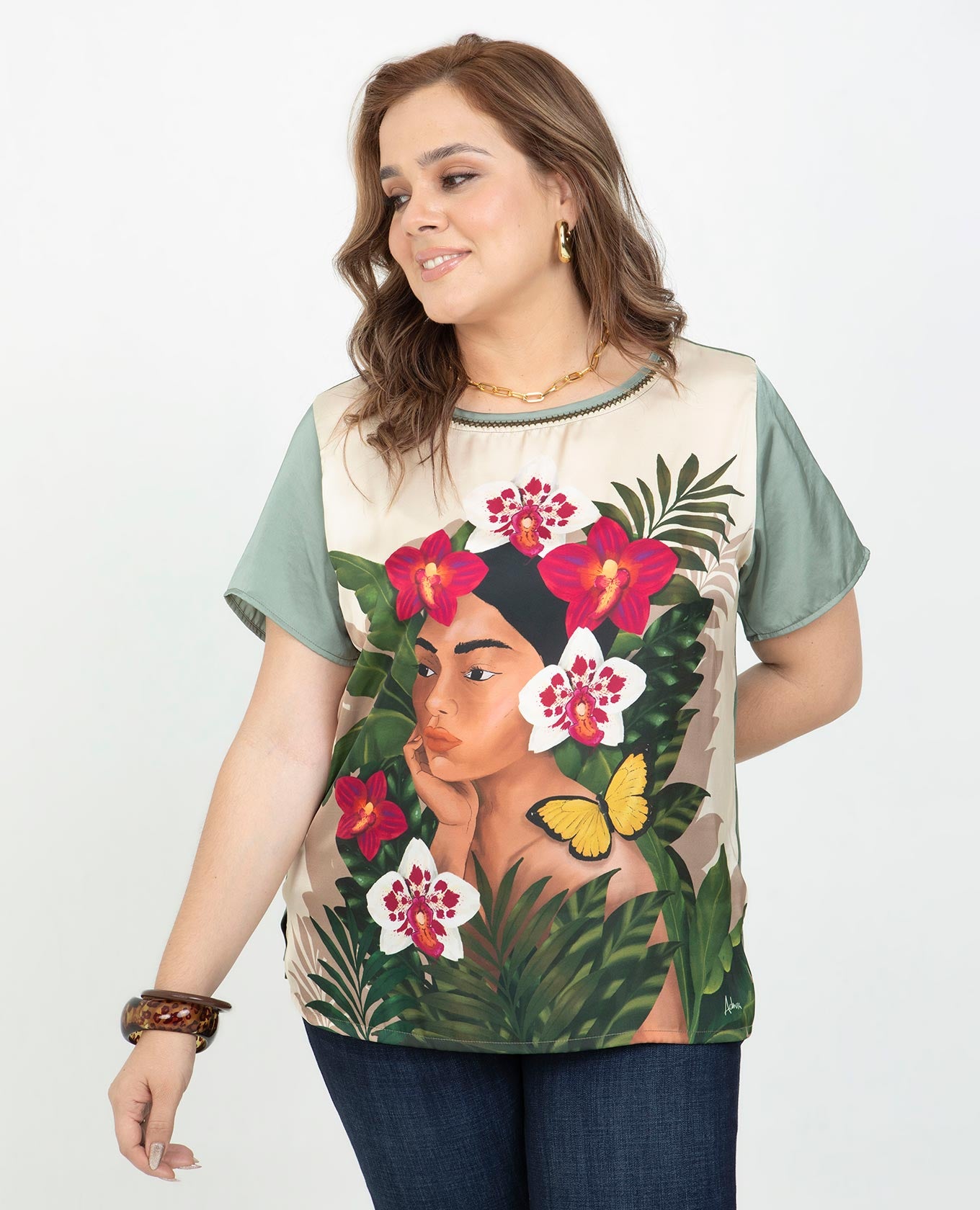 BLUSA MANGA CORTA TALLAS GRANDES ESTAMPADO EXCLUSIVO CON PUNTADA ARTESANAL Adrissa | Ropa para mujer Blusas