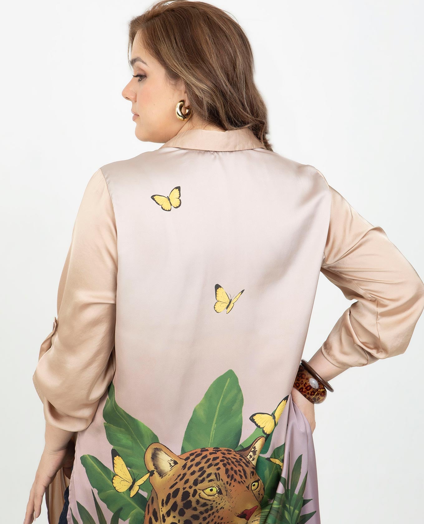 KAFTAN SATINADO TALLAS GRANDES ESTAMPADO EXCLUSIVO EN ESPALDA MANGA 3/4 Adrissa | Ropa para mujer Blusas